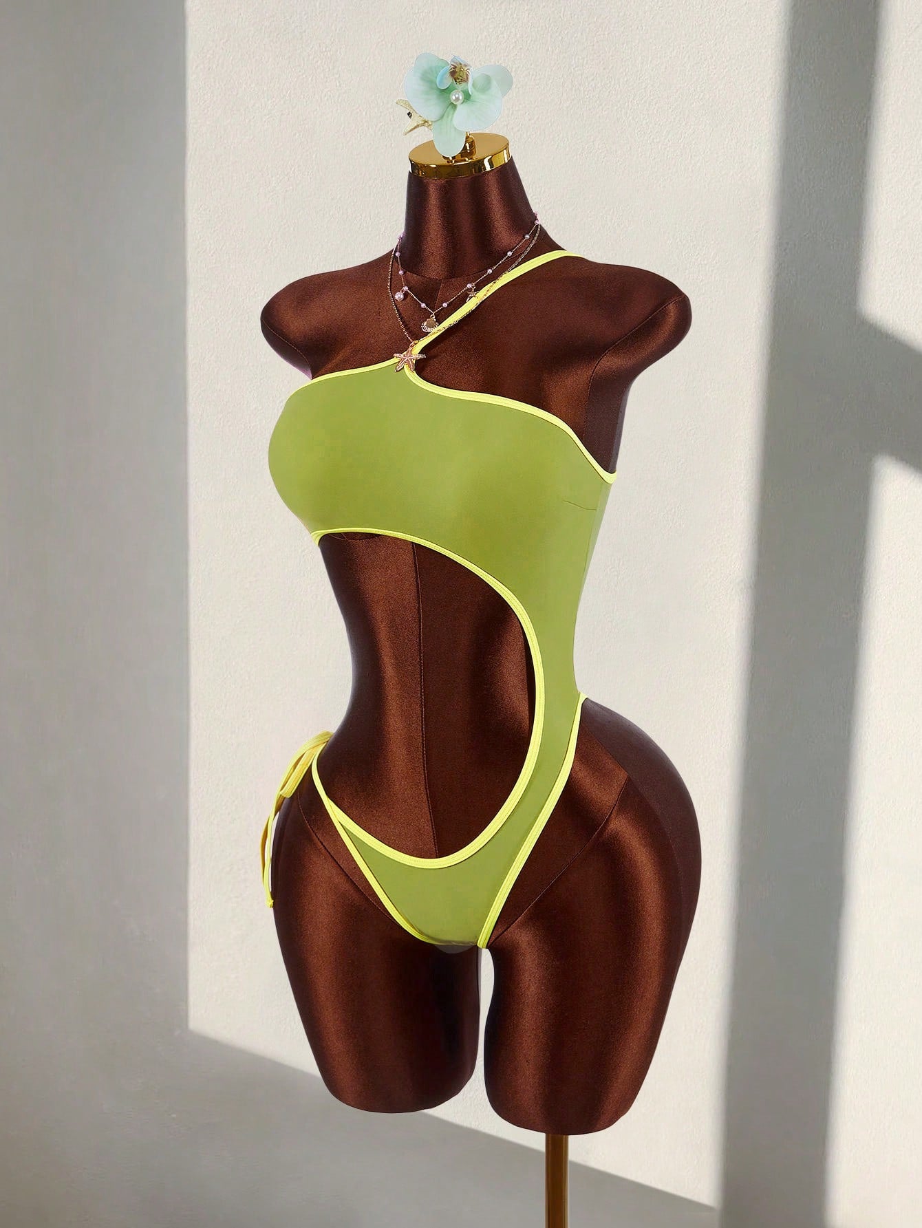 Amplova Women's One-Piece Backless Swimsuit With Cutout Waist,Olive Green,Summer,Cute,Beach,Contrast Color, & - image 2