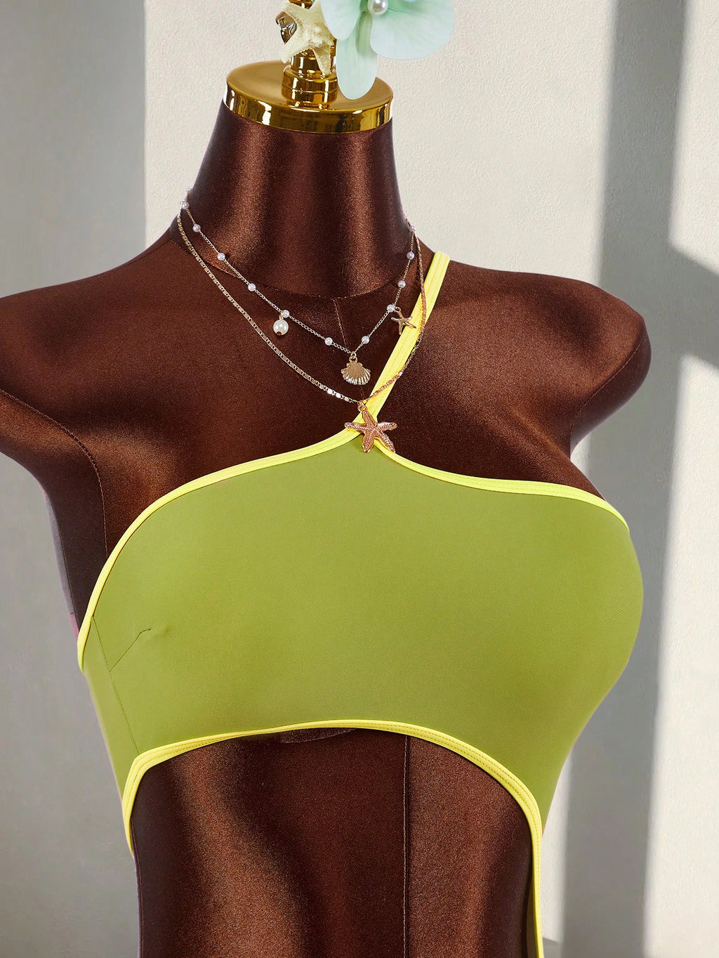 Amplova Women's One-Piece Backless Swimsuit With Cutout Waist,Olive Green,Summer,Cute,Beach,Contrast Color, & - image 5