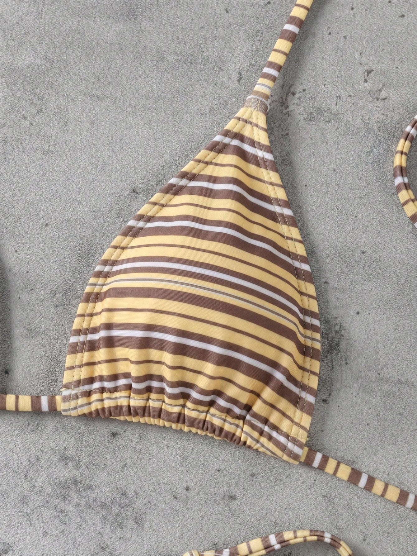 Vintage Orange Striped Halter Neck Swimsuit Set, Sexy Push-Up High