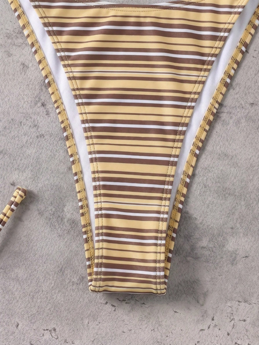 Vintage Orange Striped Halter Neck Swimsuit Set, Sexy Push-Up High