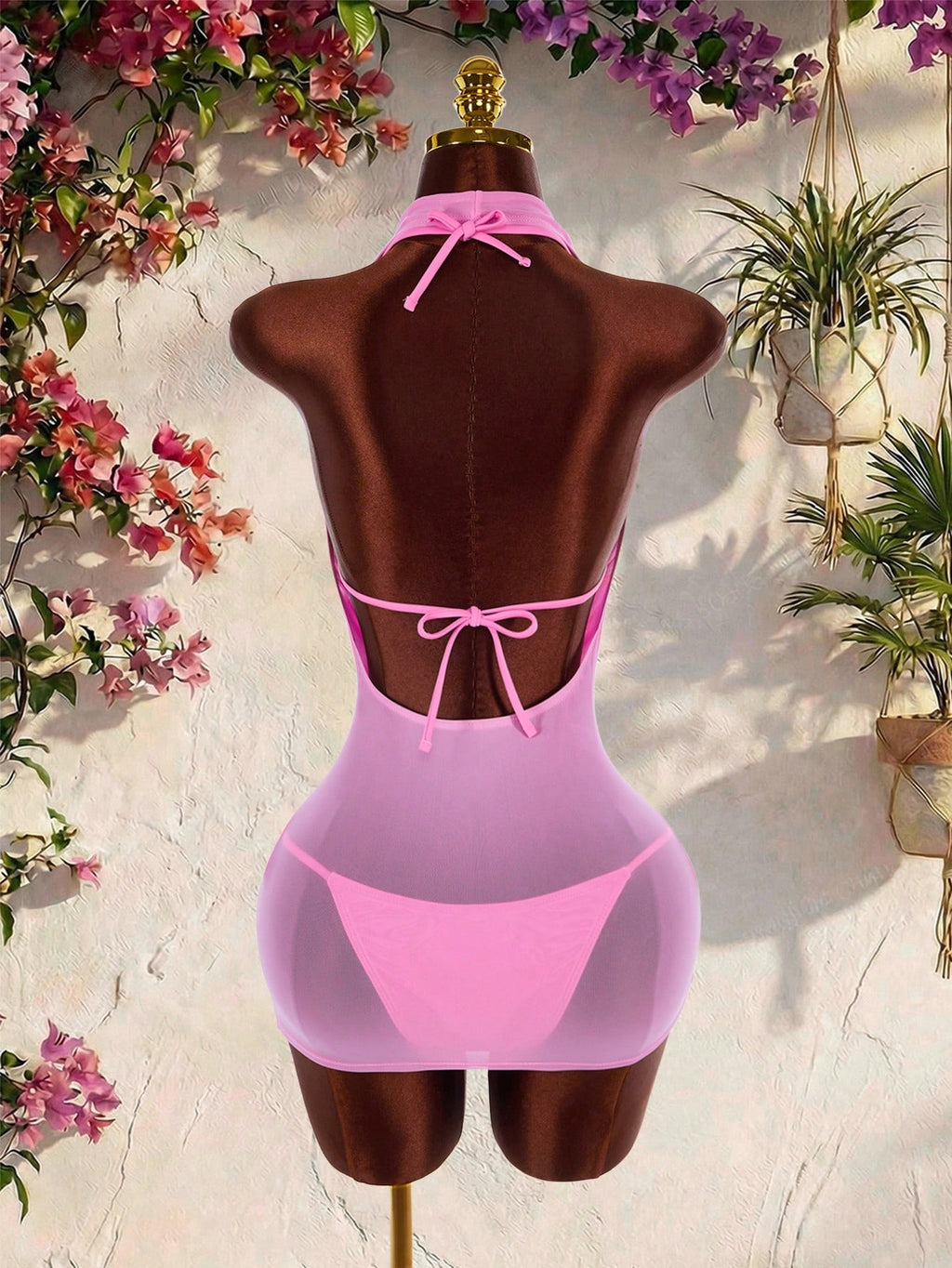 Amplova 3pcs Women's Swimwear Set, Draped Neck Cover Up With Includes Floral Fro
