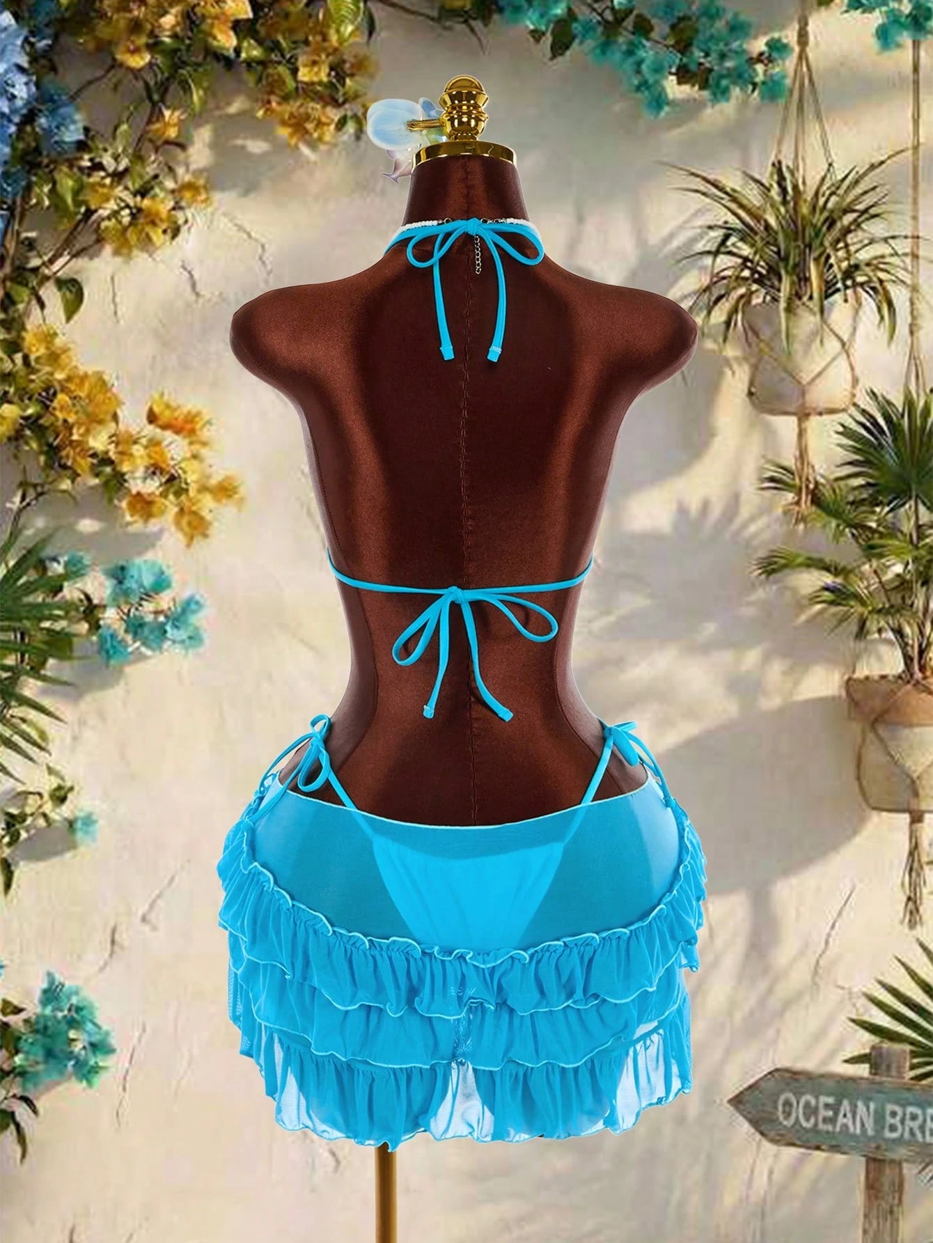 Amplova 3pcs Women's Swimwear Set With 3D Floral Cups, Butterfly Orchid Cups, So