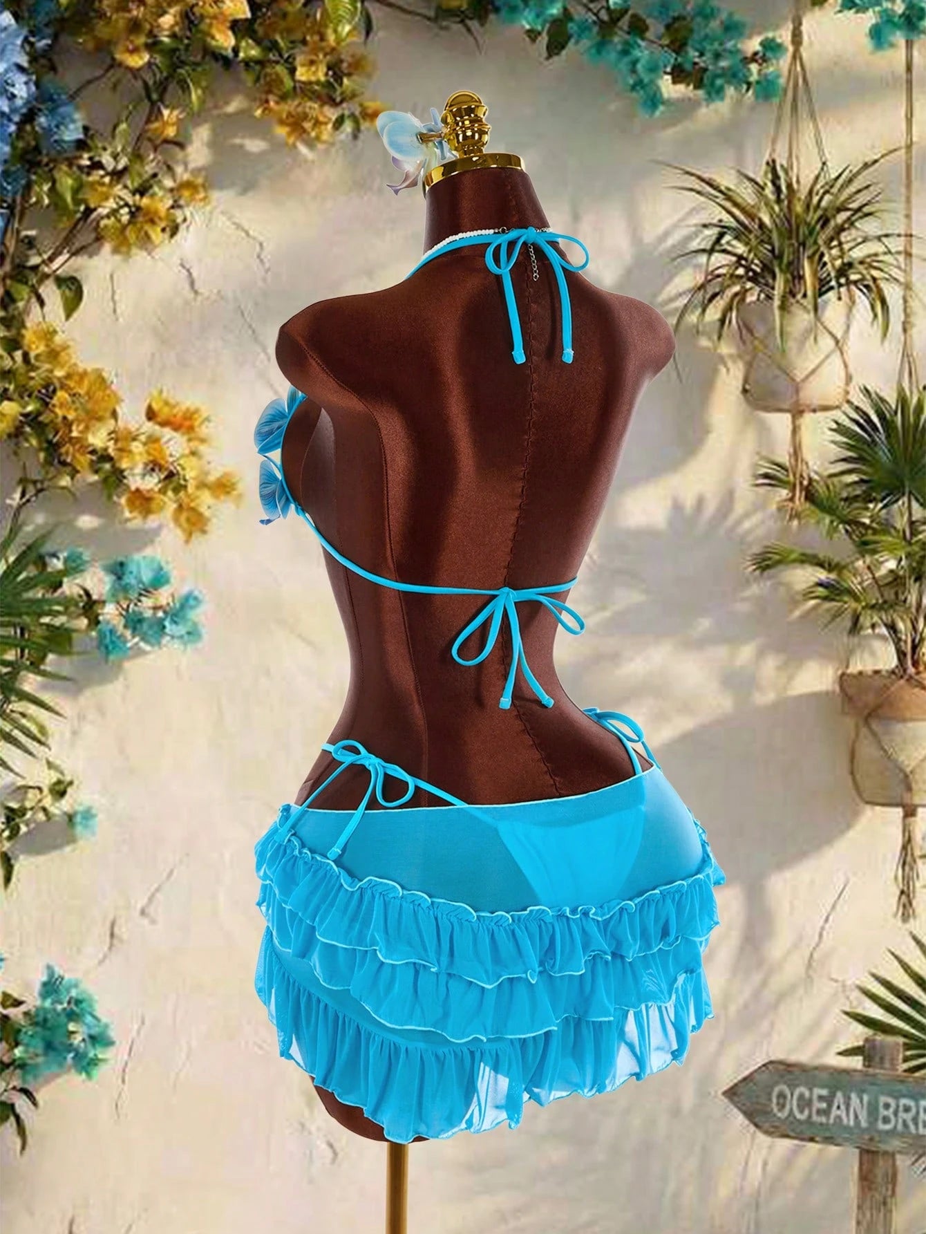 Amplova Women's 3-Piece Swimwear Set With 3D Floral Butterfly Orchid