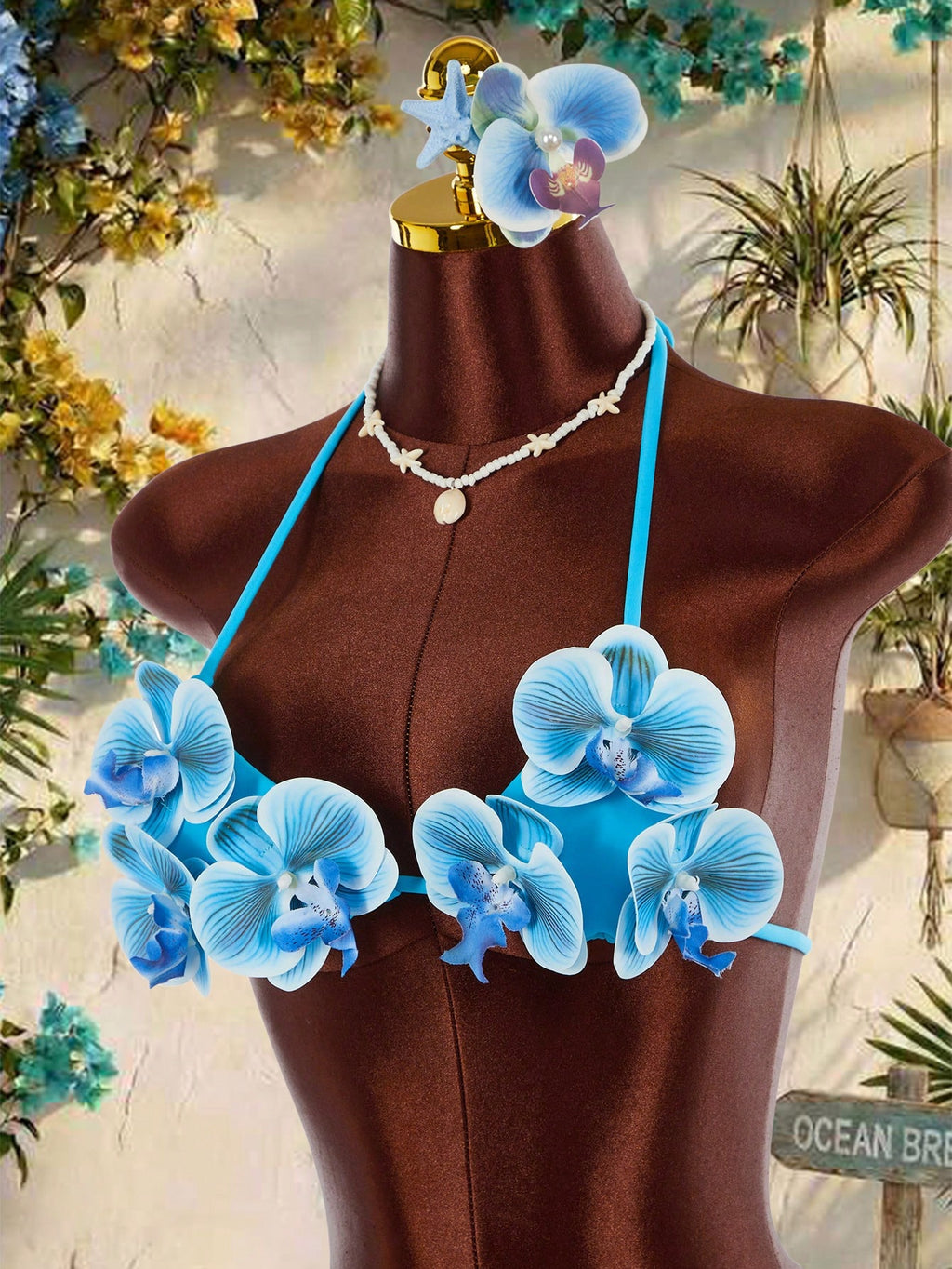 Amplova Women's 3-Piece Swimwear Set With 3D Floral Butterfly Orchid