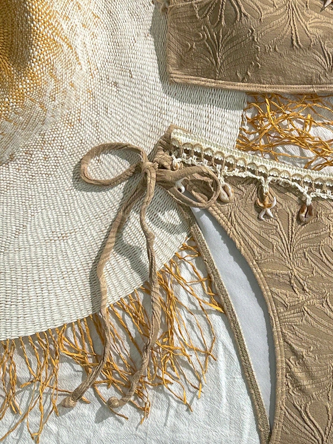 Swim Mod Women's Embroidered Tassel Patchwork Starfish & Shell Decor