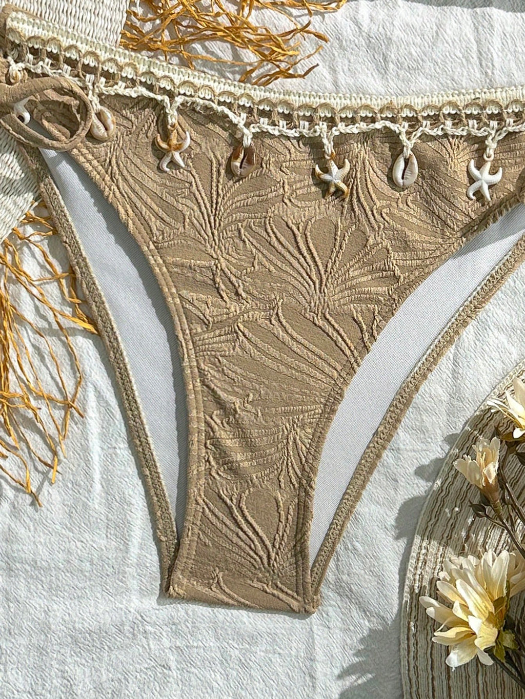 Swim Mod Women's Embroidered Tassel Patchwork Starfish & Shell Decor