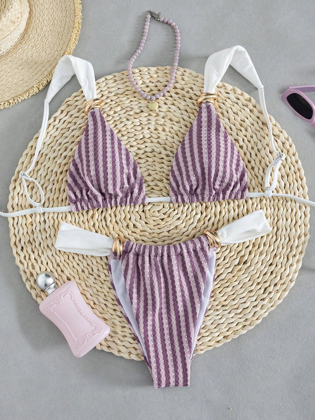 Swim Vcay Women's Spring/Summer Beach Striped Jacquard Fabric Color