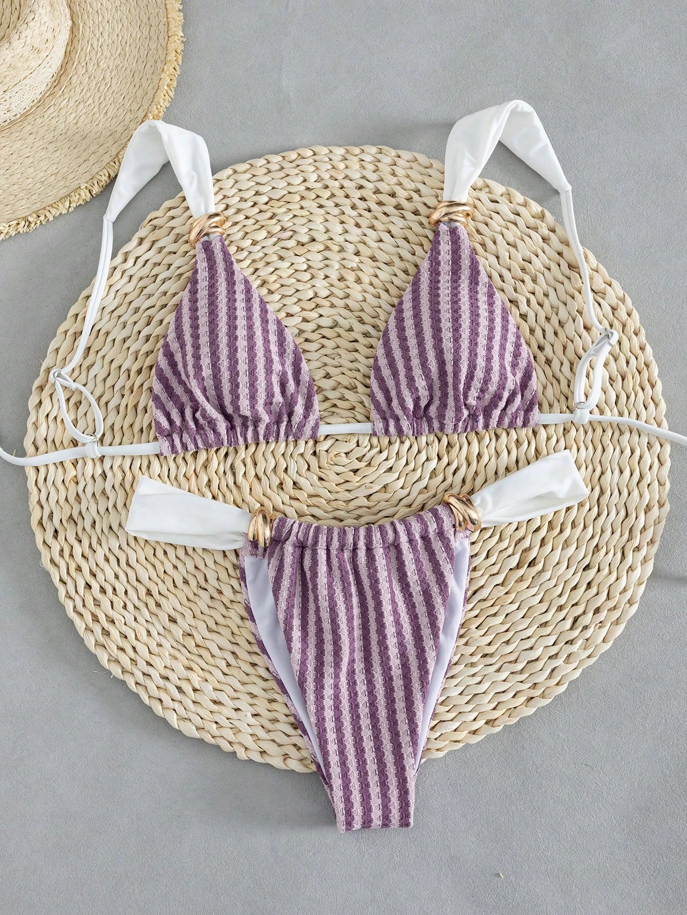 Swim Vcay Women's Spring/Summer Beach Striped Jacquard Fabric Color