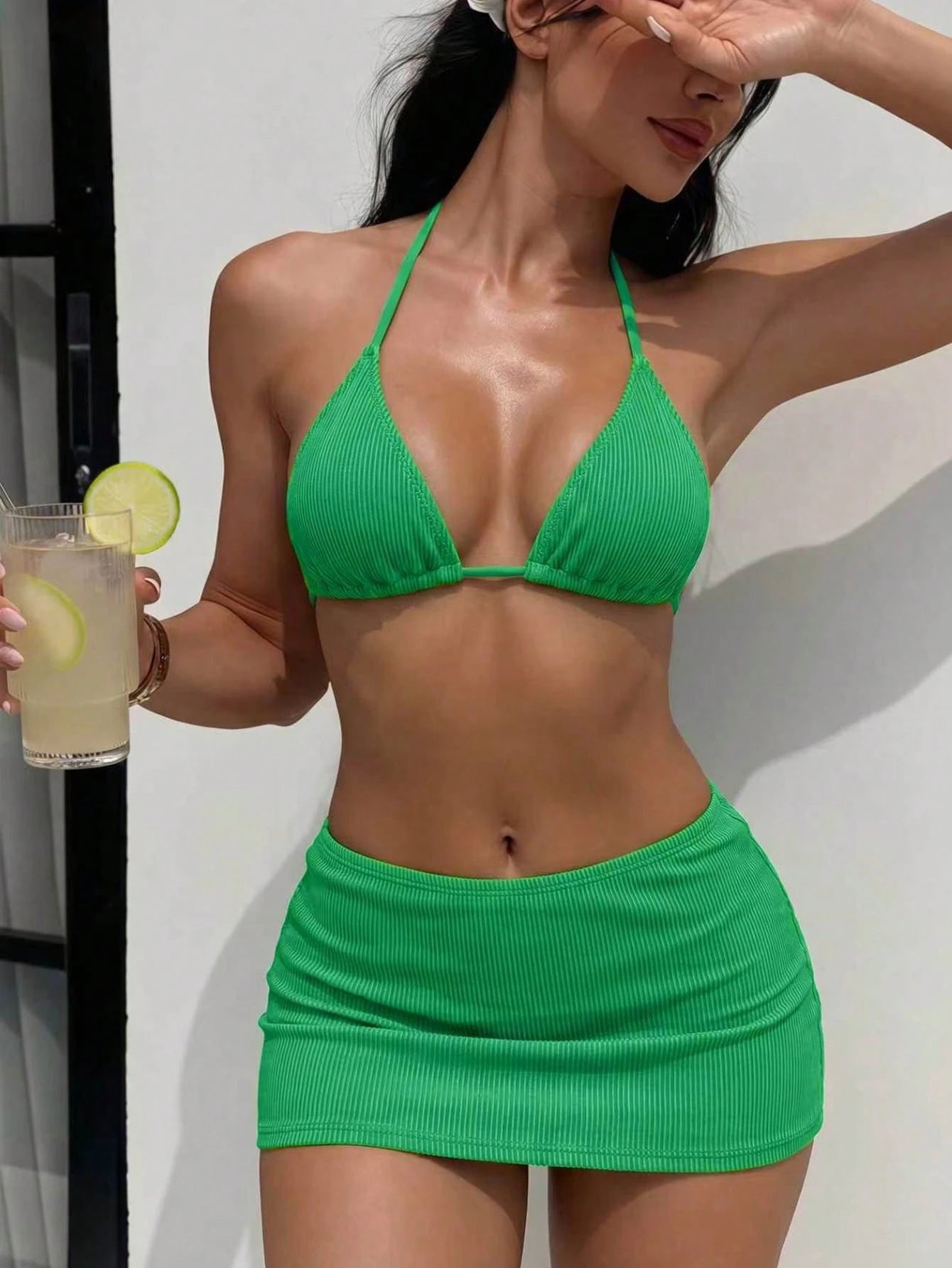 Swim SXY Women's Summer Beach Solid Color Halter Tie Sexy Bikini And