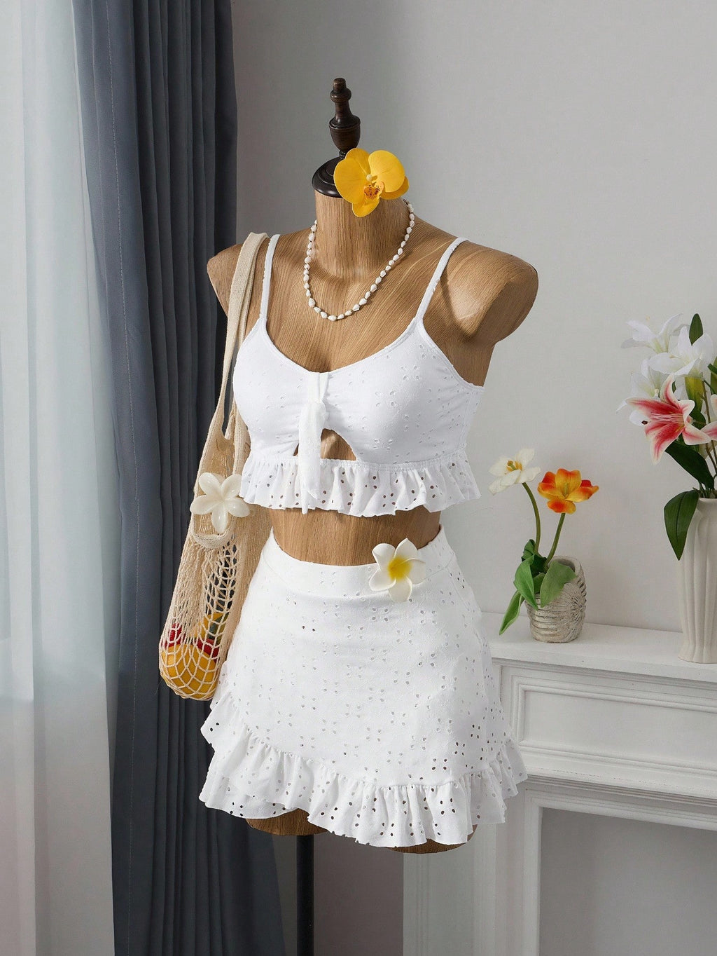 Swim Mod Summer Beach Schiffy Knot Front Ruffle Hem Bikini