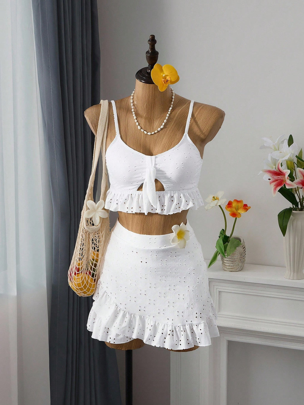 Swim Mod Summer Beach Schiffy Knot Front Ruffle Hem Bikini