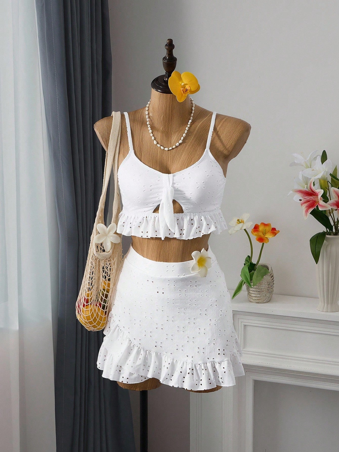 Swim Mod Summer Beach Schiffy Knot Front Ruffle Hem Bikini