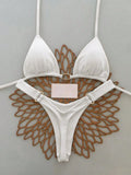 Women's Summer Beach Solid Color Sexy Bikini Swimwear Set Vacation White