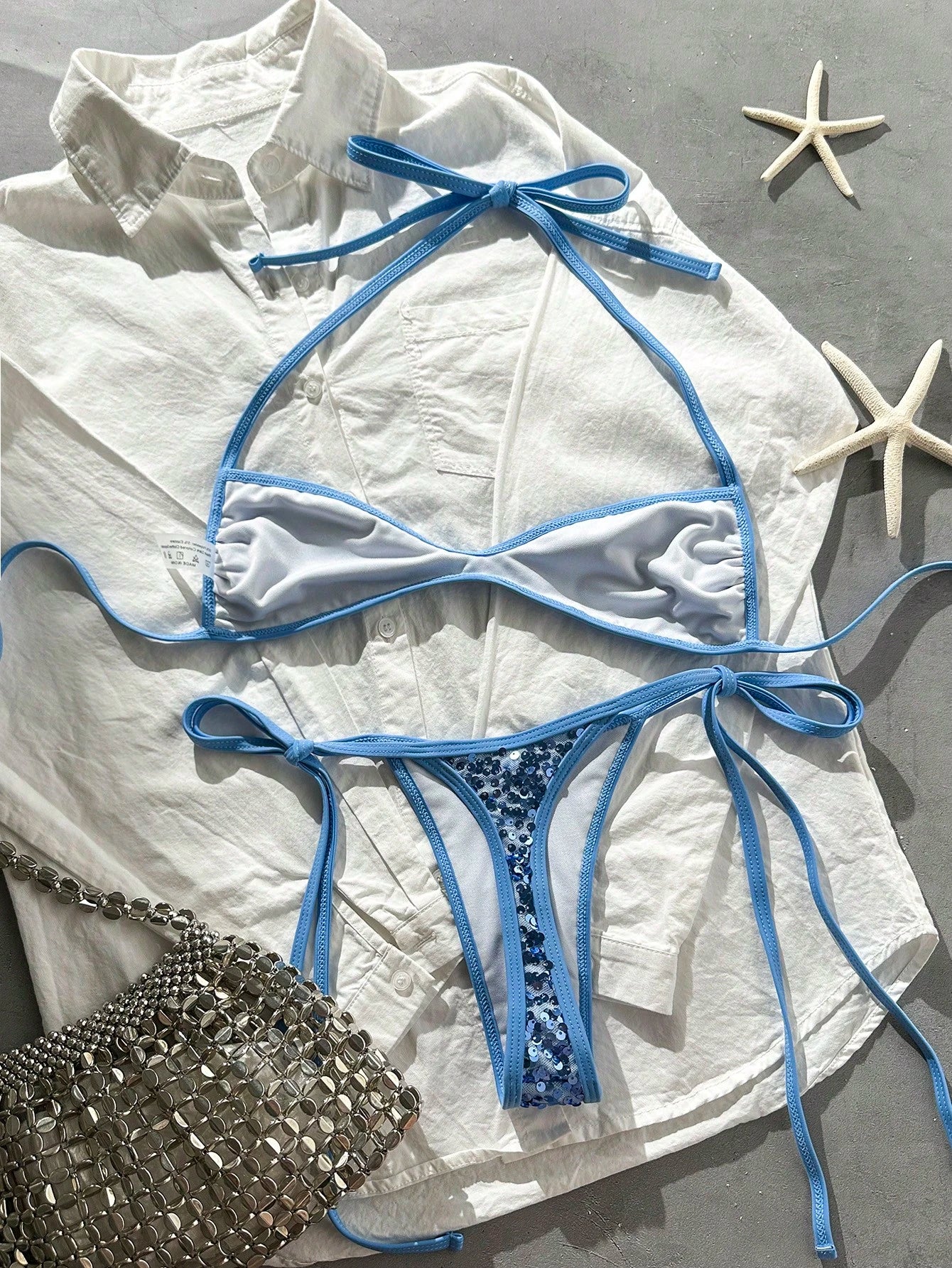 Costavie 2pcs Spring/Summer Beach Vacation Sequin Textured Fabric
