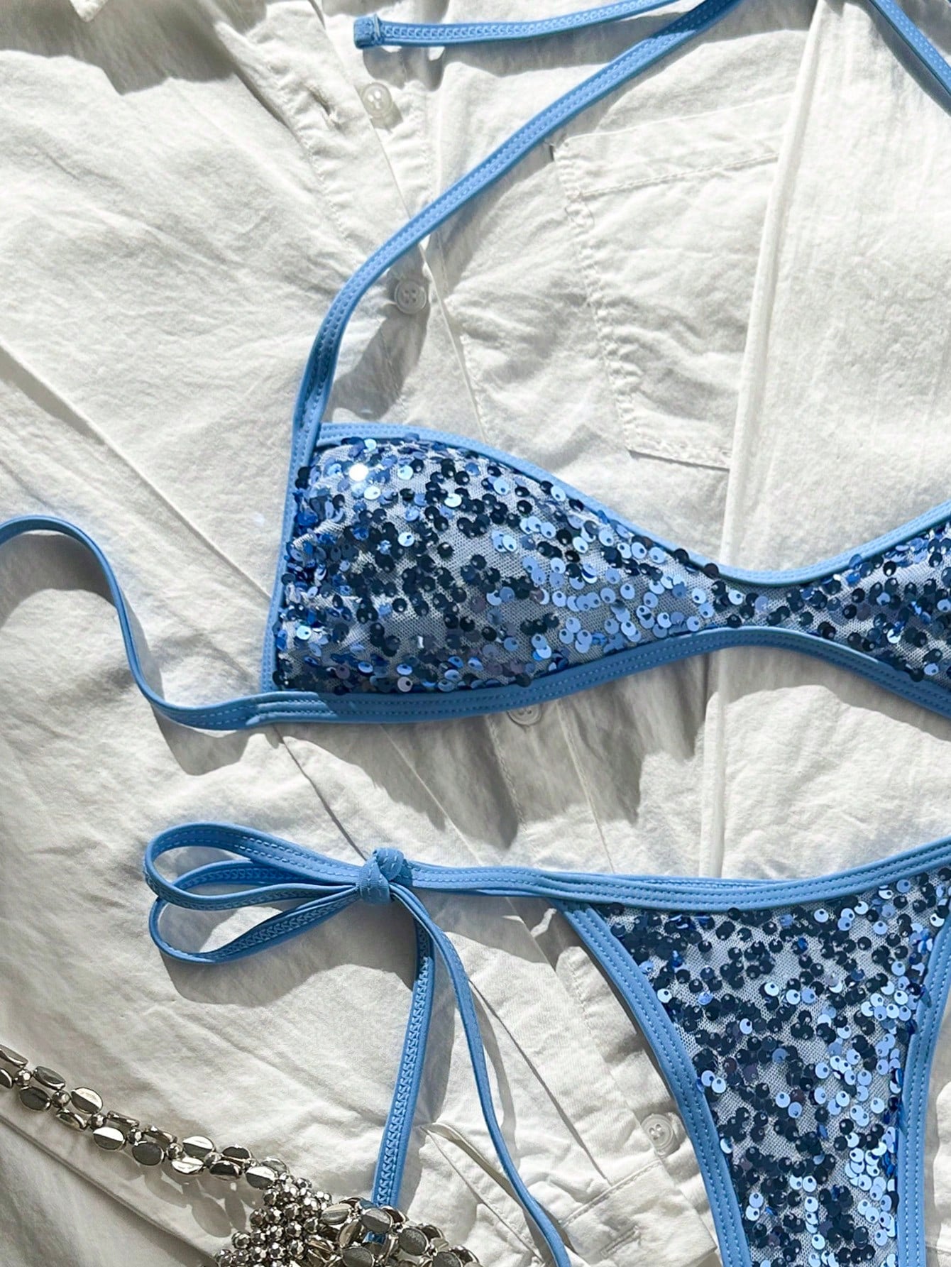 Costavie 2pcs Spring/Summer Beach Vacation Sequin Textured Fabric
