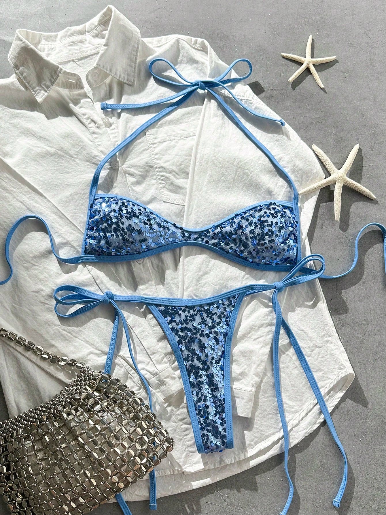 Costavie 2pcs Spring/Summer Beach Vacation Sequin Textured Fabric