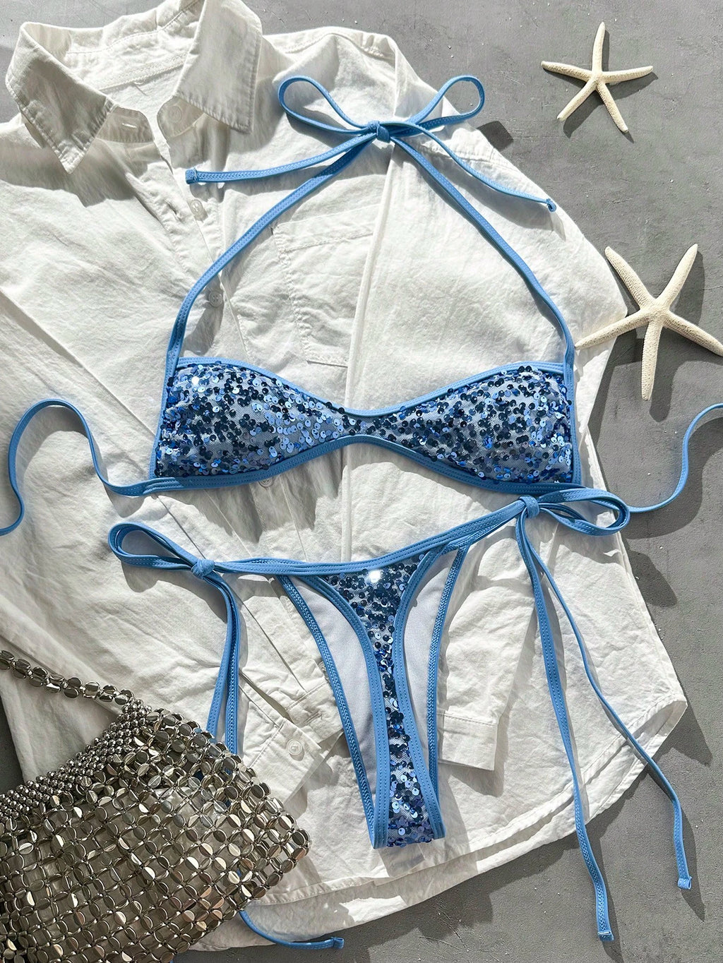 Costavie 2pcs Spring/Summer Beach Vacation Sequin Textured Fabric