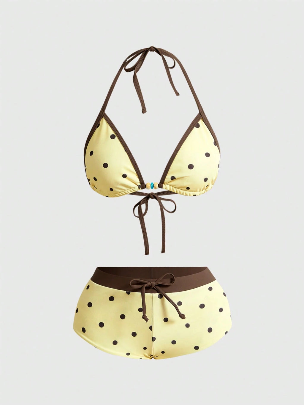 Avant Women's Retro Yellow Polka Dot Print Bikini Set, Suitable For