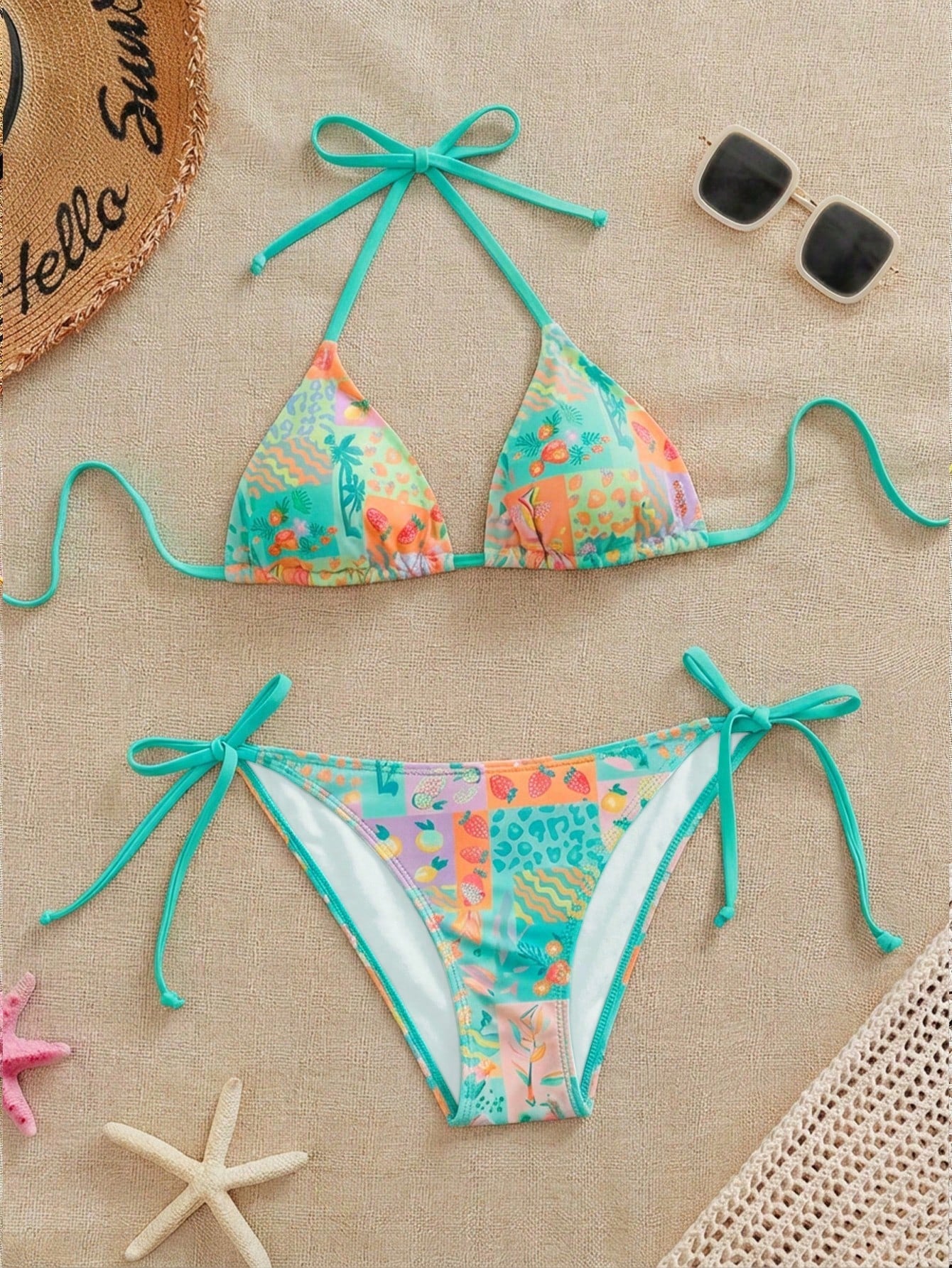 Swim Mod Women's Tropical Print Swimwear Set For Beach Vacation