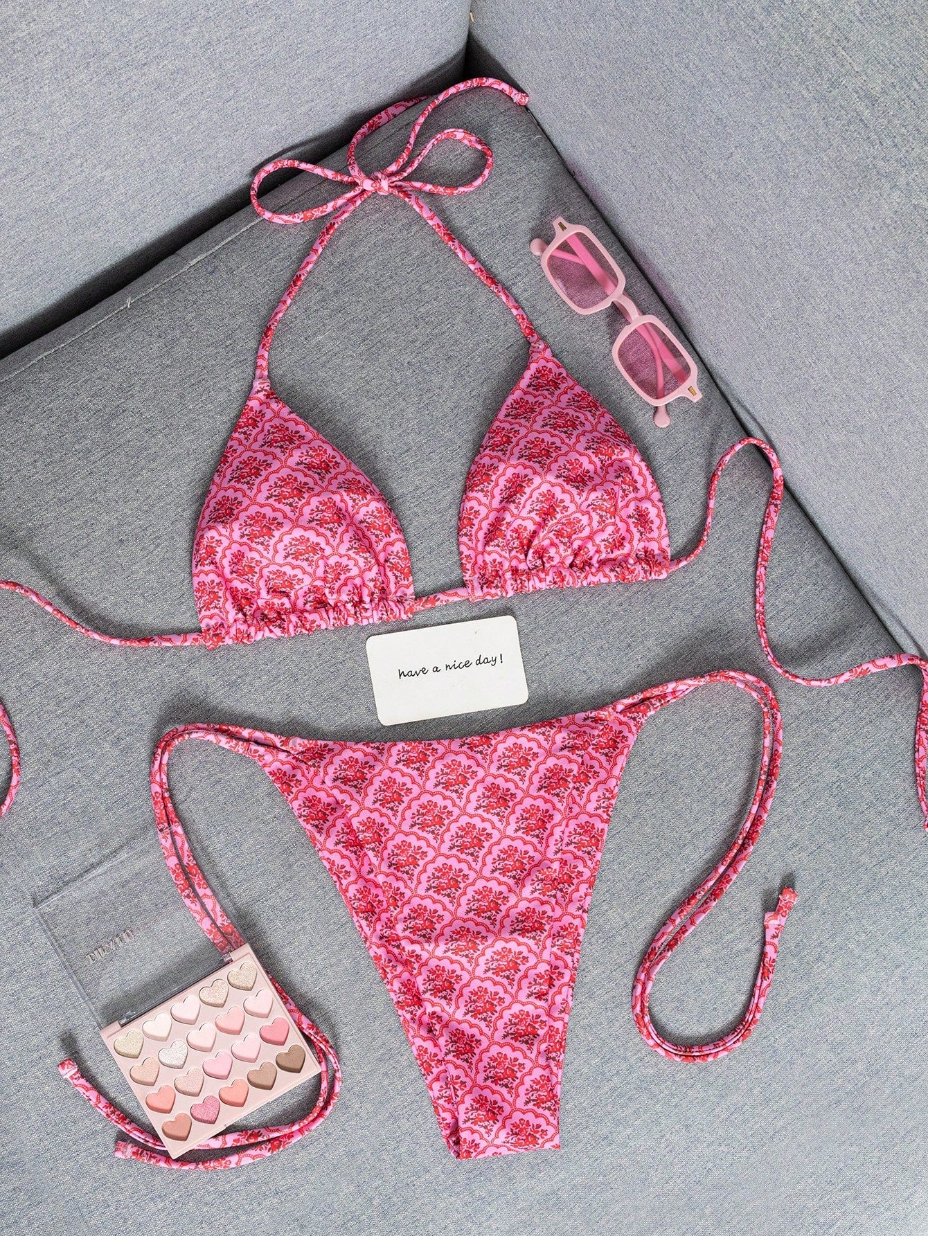 2026 Fashion Sexy Faux Wood Grain Personalized Print Women's Bikini