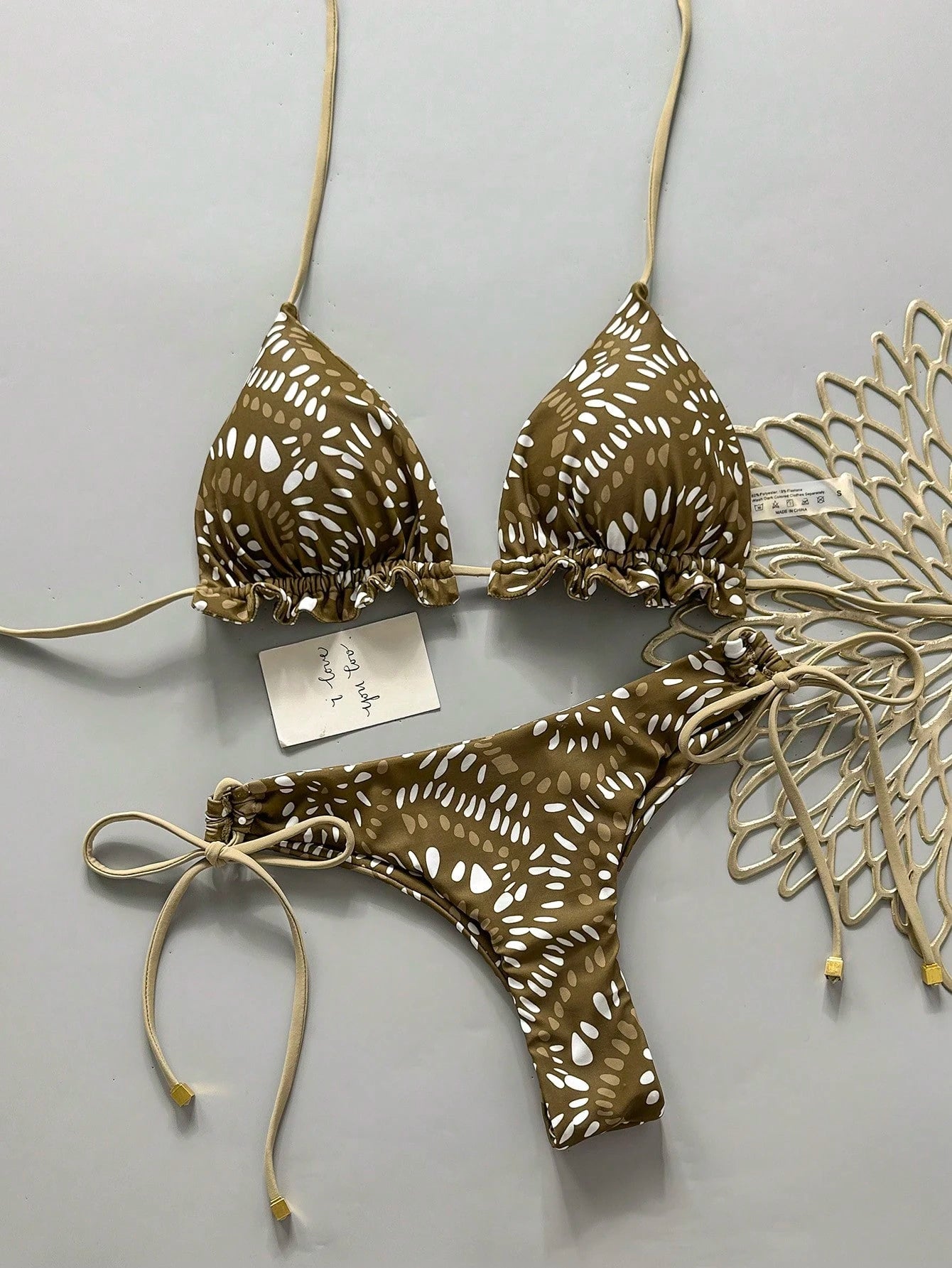 2pcs Solid Color Casual Cute Elegant Sexy Tie-Up Pearl Ball Polka Dot Bohemian Bikini Swimwear, Beach - image 11