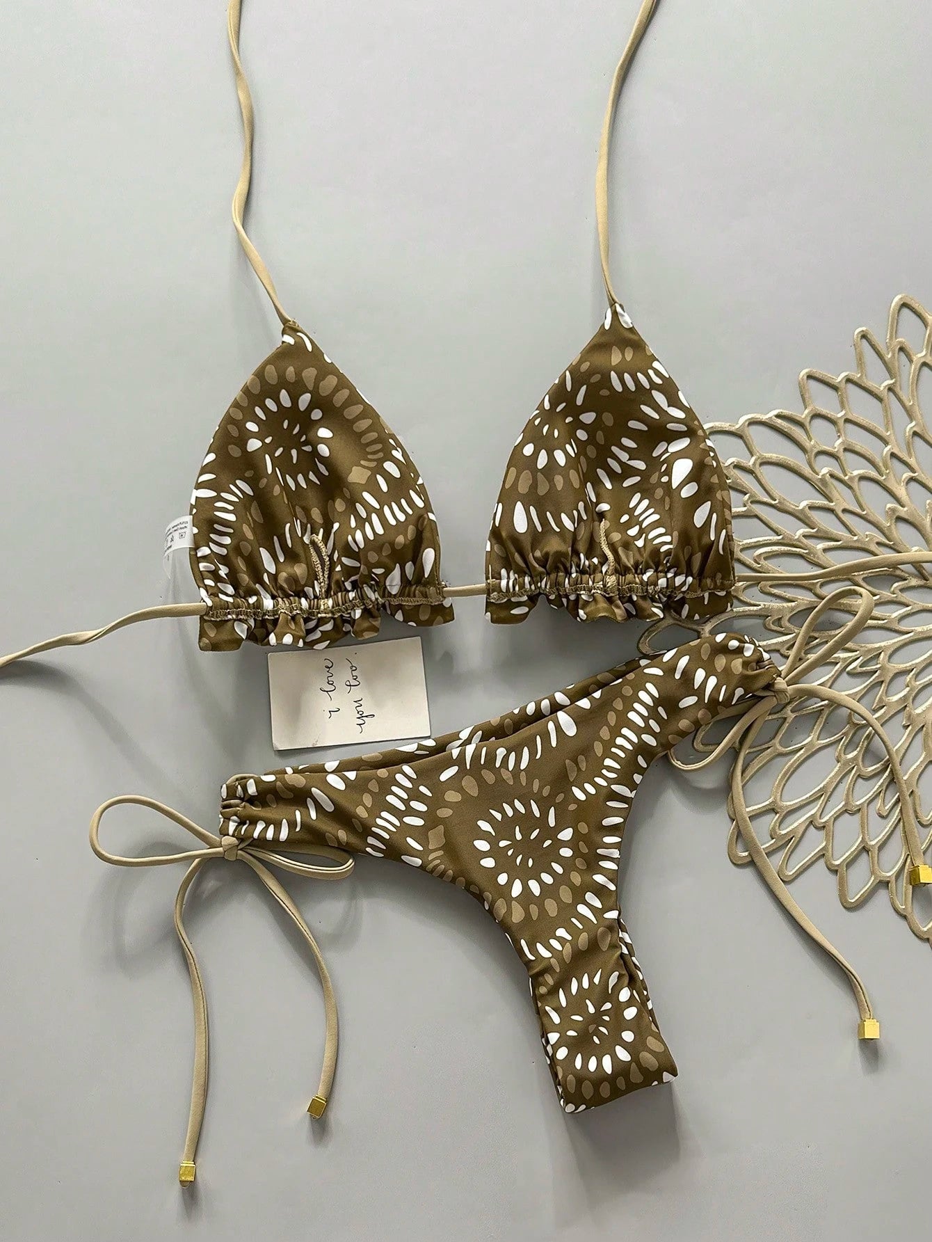 2pcs Solid Color Casual Cute Elegant Sexy Tie-Up Pearl Ball Polka Dot Bohemian Bikini Swimwear, Beach - image 12
