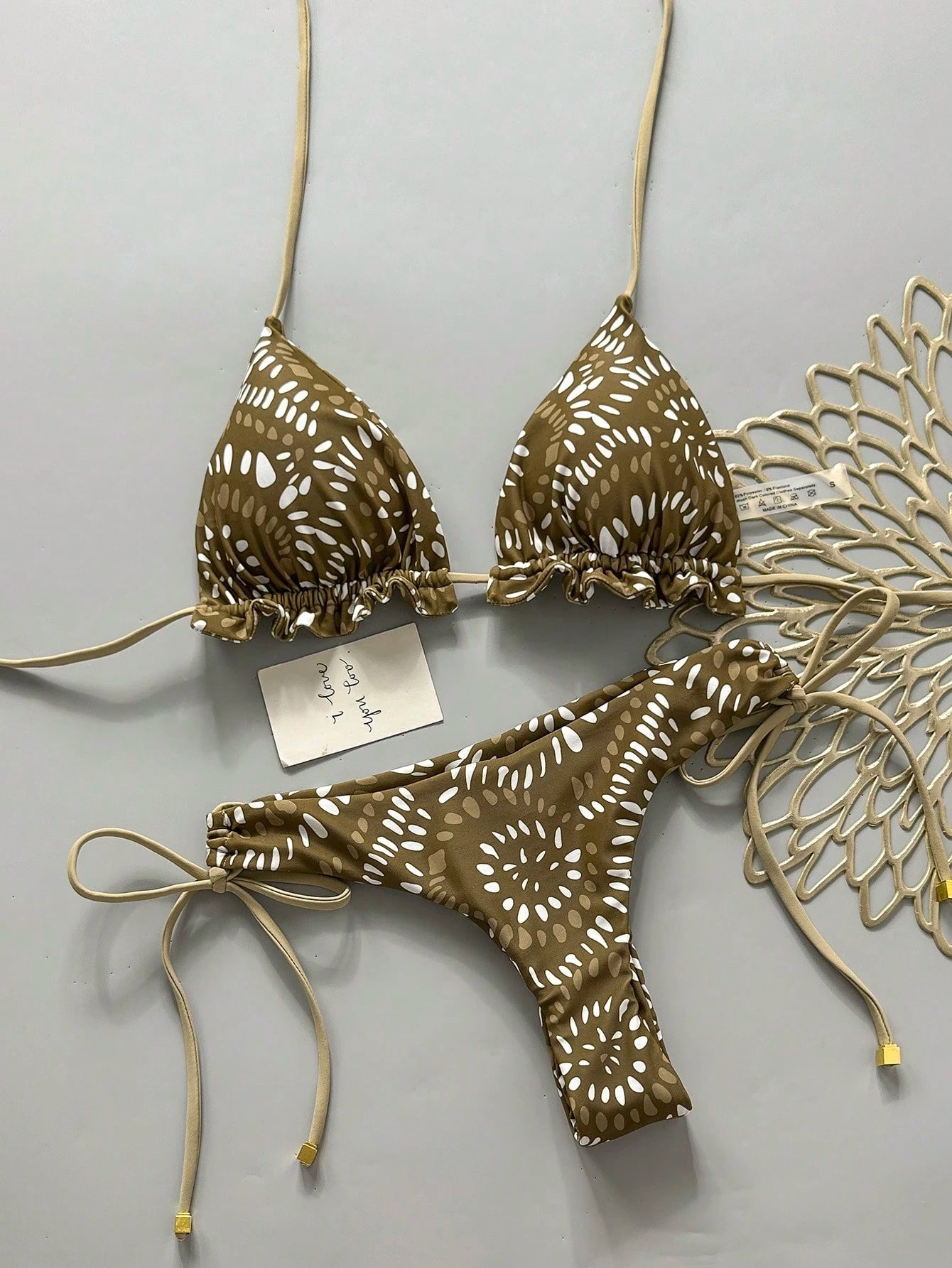 2pcs Solid Color Casual Cute Elegant Sexy Tie-Up Pearl Ball Polka Dot Bohemian Bikini Swimwear, Beach - image 13