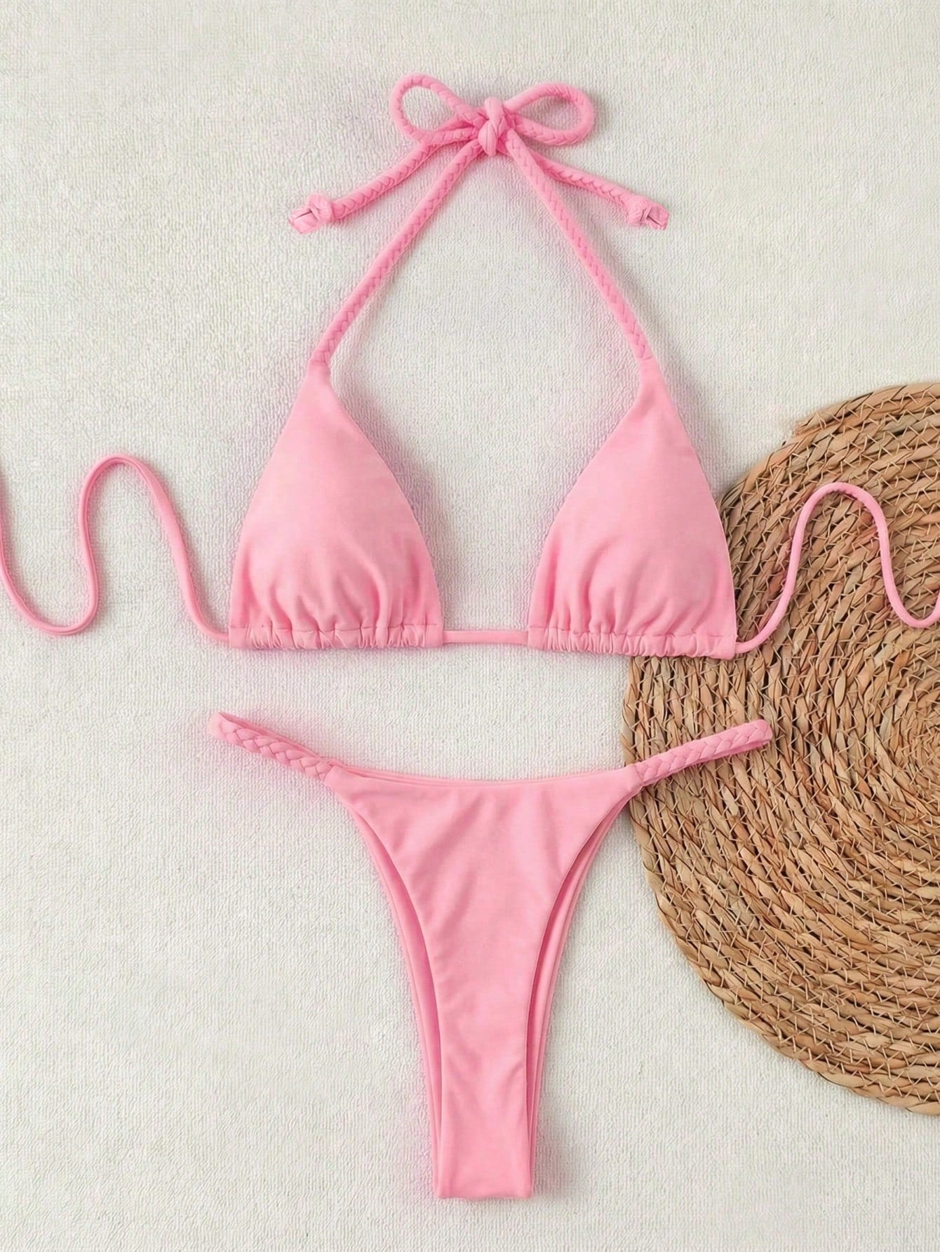 2026 Spring/Summer Black Woven Strap Women's Bikini Set, Sexy