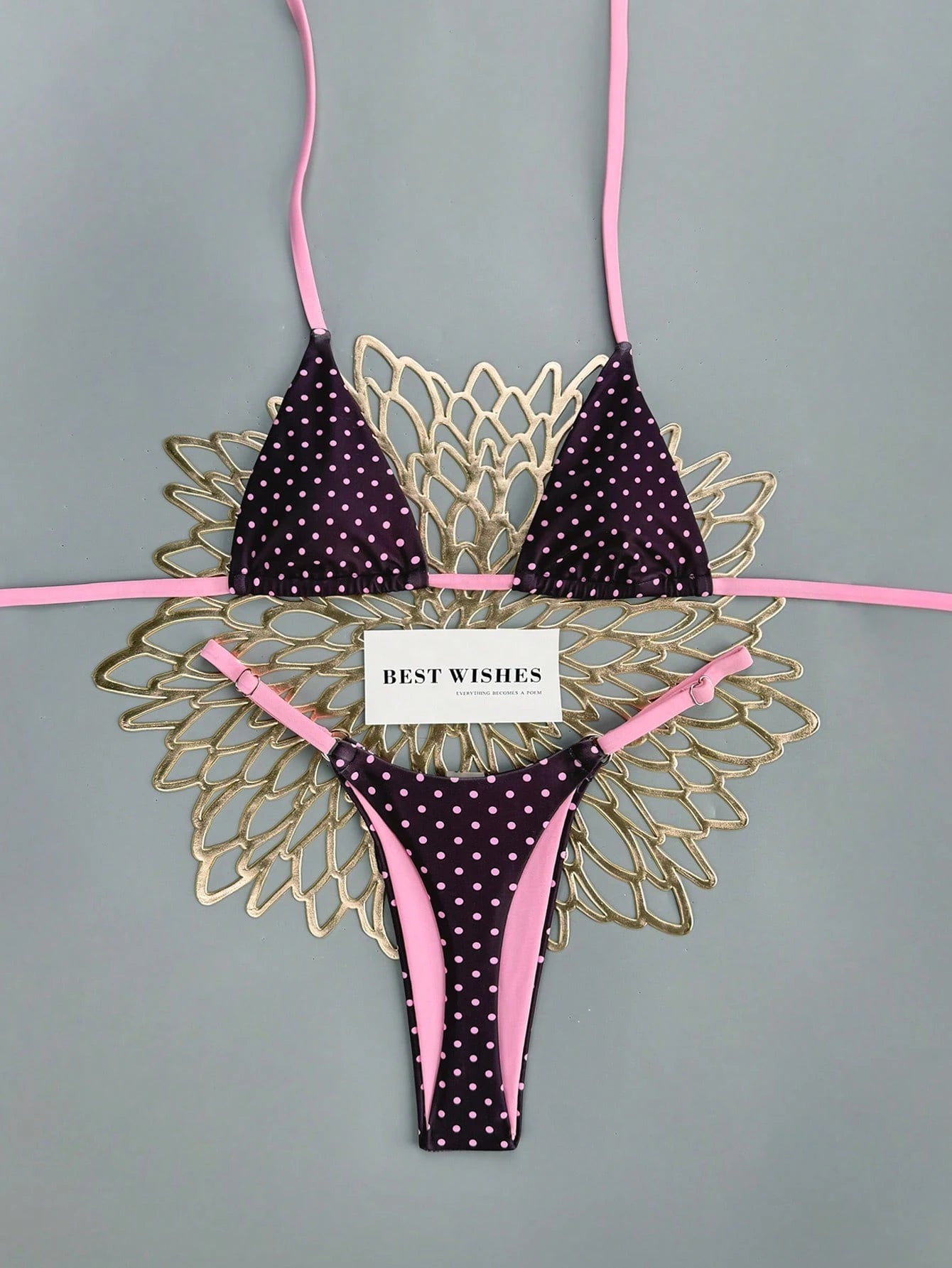 Swim Mod Women's 2 Pieces Bikini Set, Pink Stripe Triangle Spaghetti