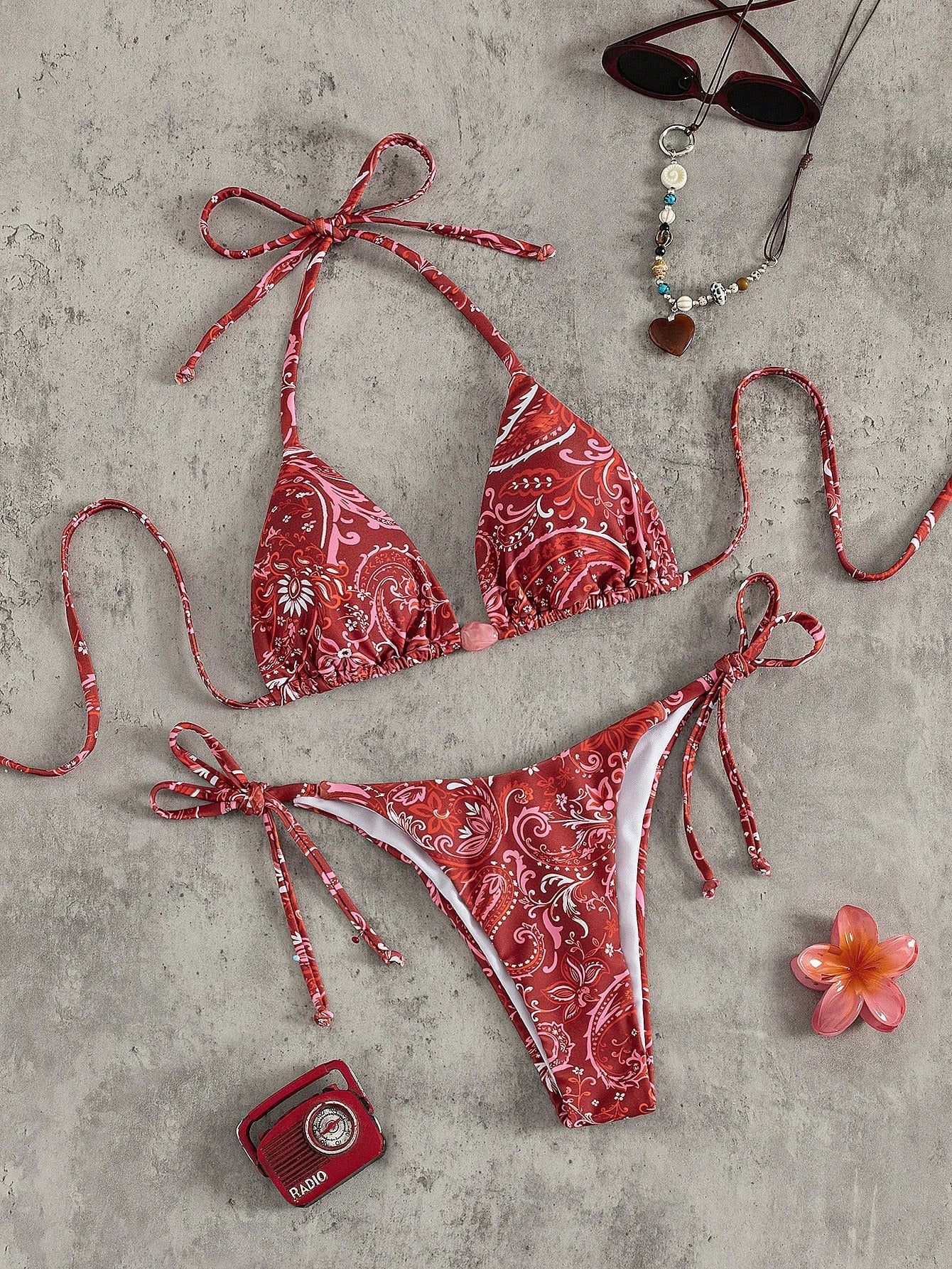 Bonvoyette Women's 2-Piece White Crochet Lace Triangle Bikini