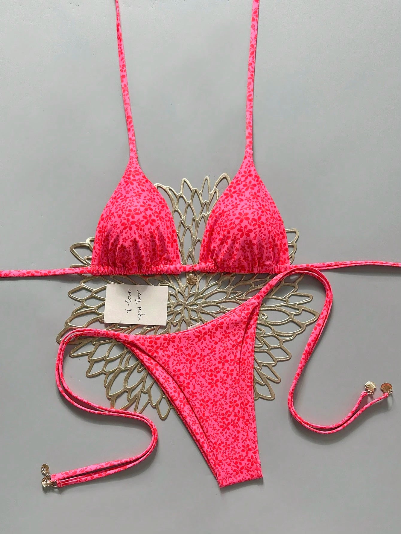 Swim Mod 2026 Spring/Summer Metallic Spaghetti Strap Halter Tie Side
