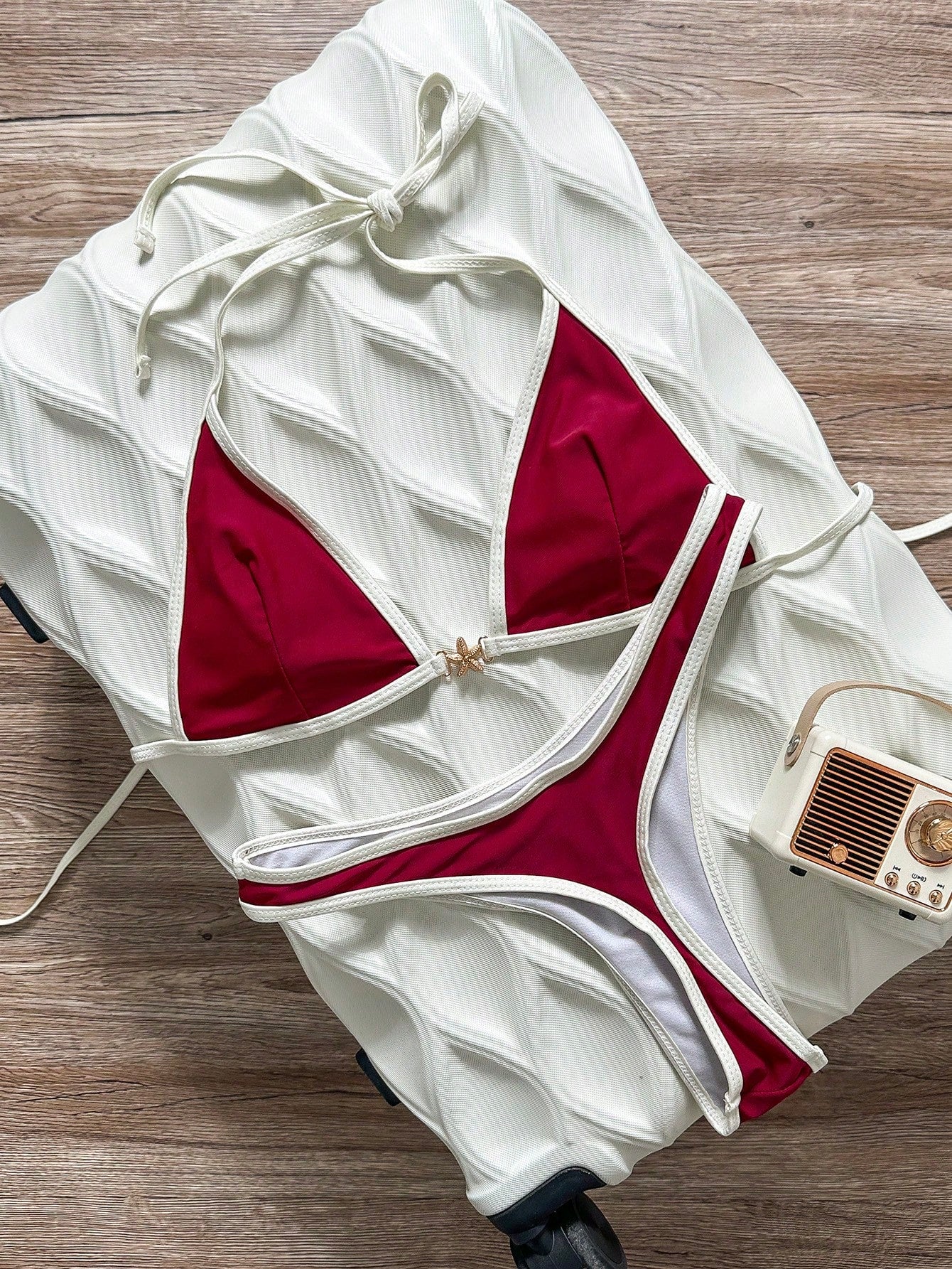 Swim Vcay Spring/Summer Solid Color Triangle Wireless Halter Backless
