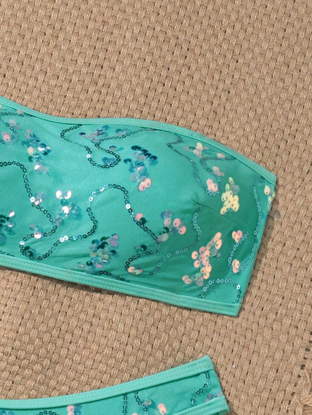 Costavie 2-Piece Floral Sequin Textured Bandeau Bikini Set, Sexy