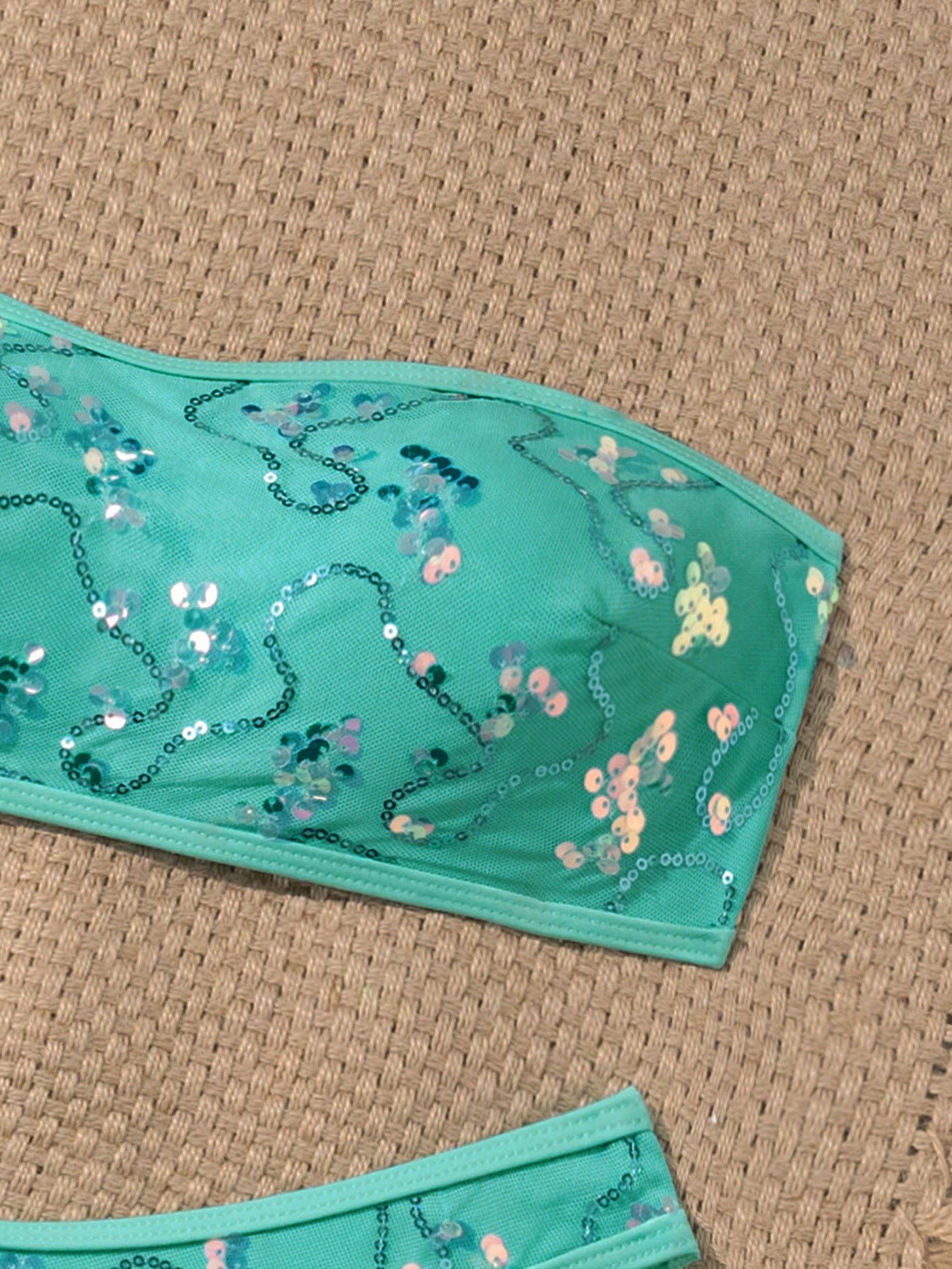 Costavie 2-Piece Floral Sequin Textured Bandeau Bikini Set, Sexy