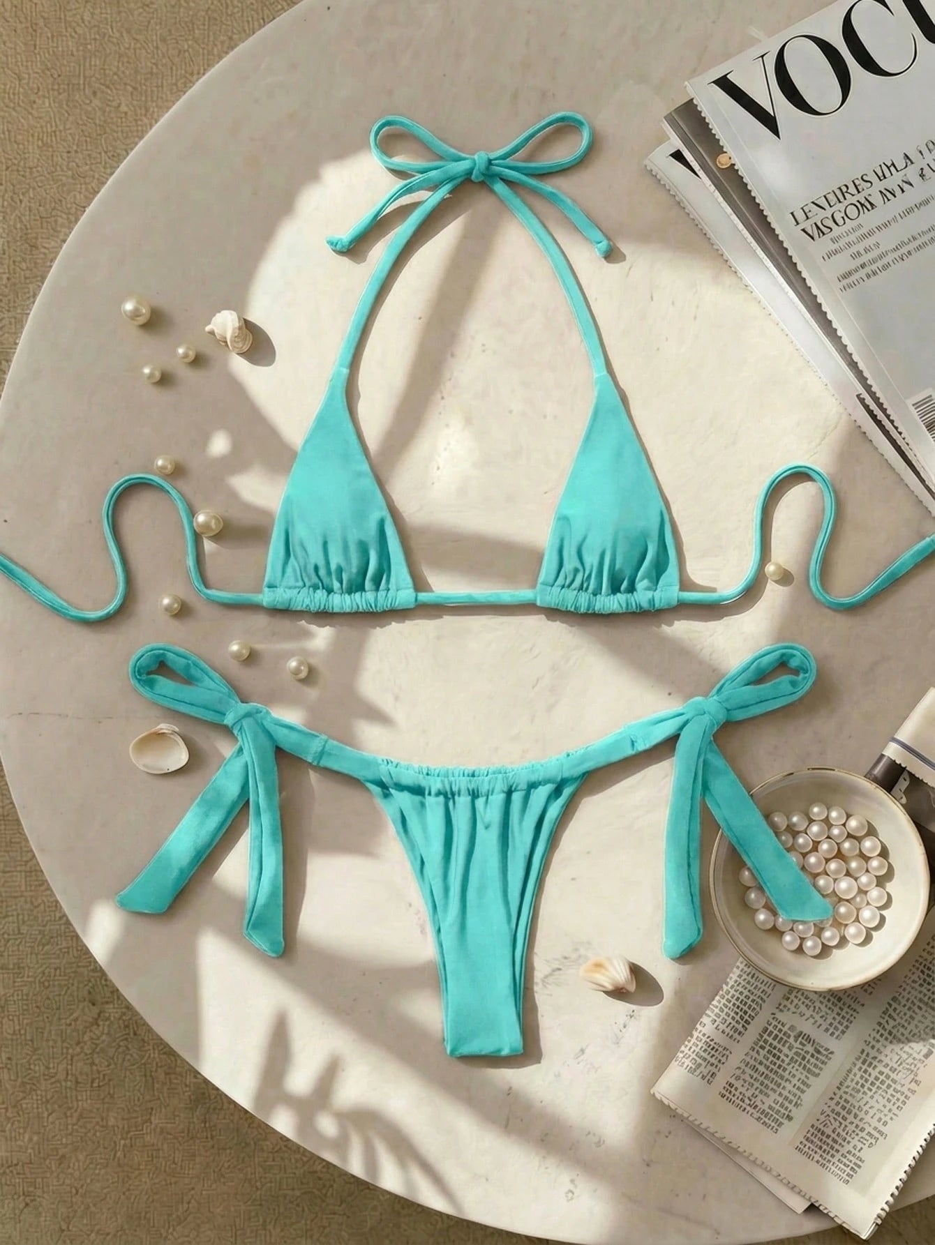 Swim SXY Women's Summer Beach Solid Color Halter Tie Sexy Bikini And