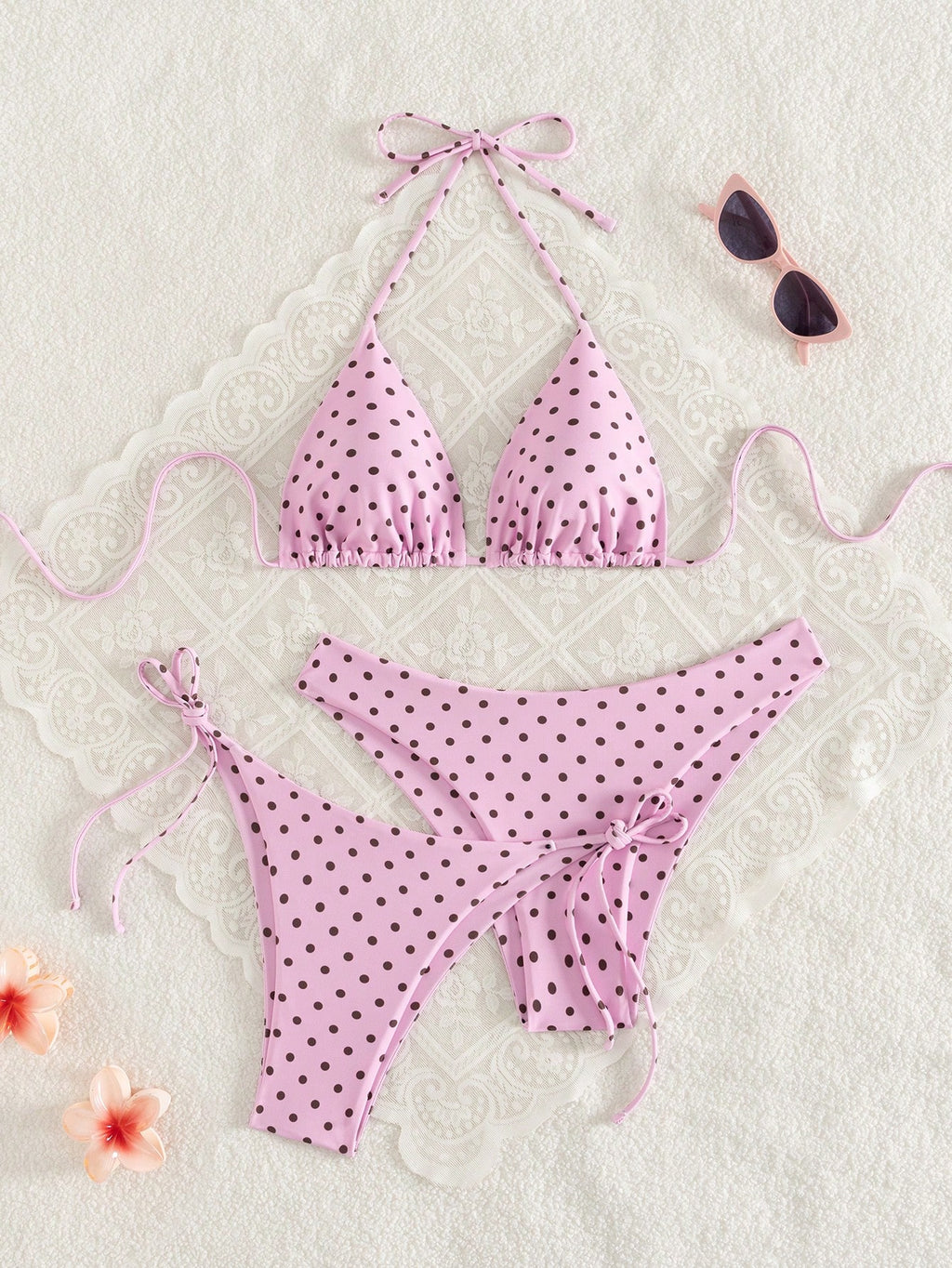 Swim Vcay Women's White With Black Polka Dots 3-Piece Set Triangle