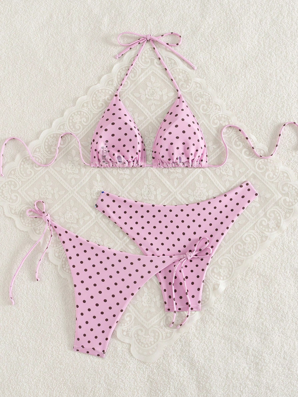 Swim Vcay Women's White With Black Polka Dots 3-Piece Set Triangle