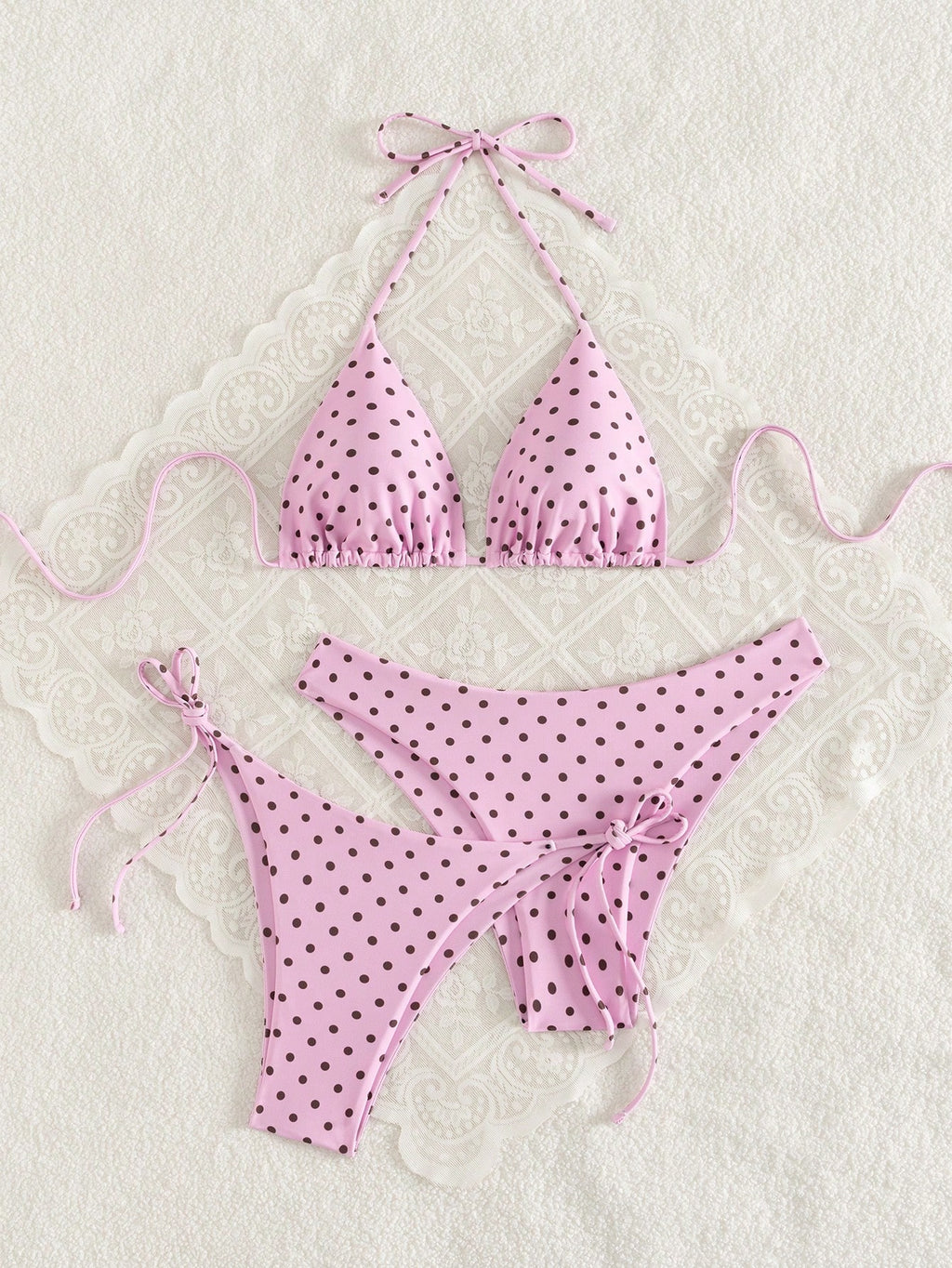 Swim Vcay Women's White With Black Polka Dots 3-Piece Set Triangle