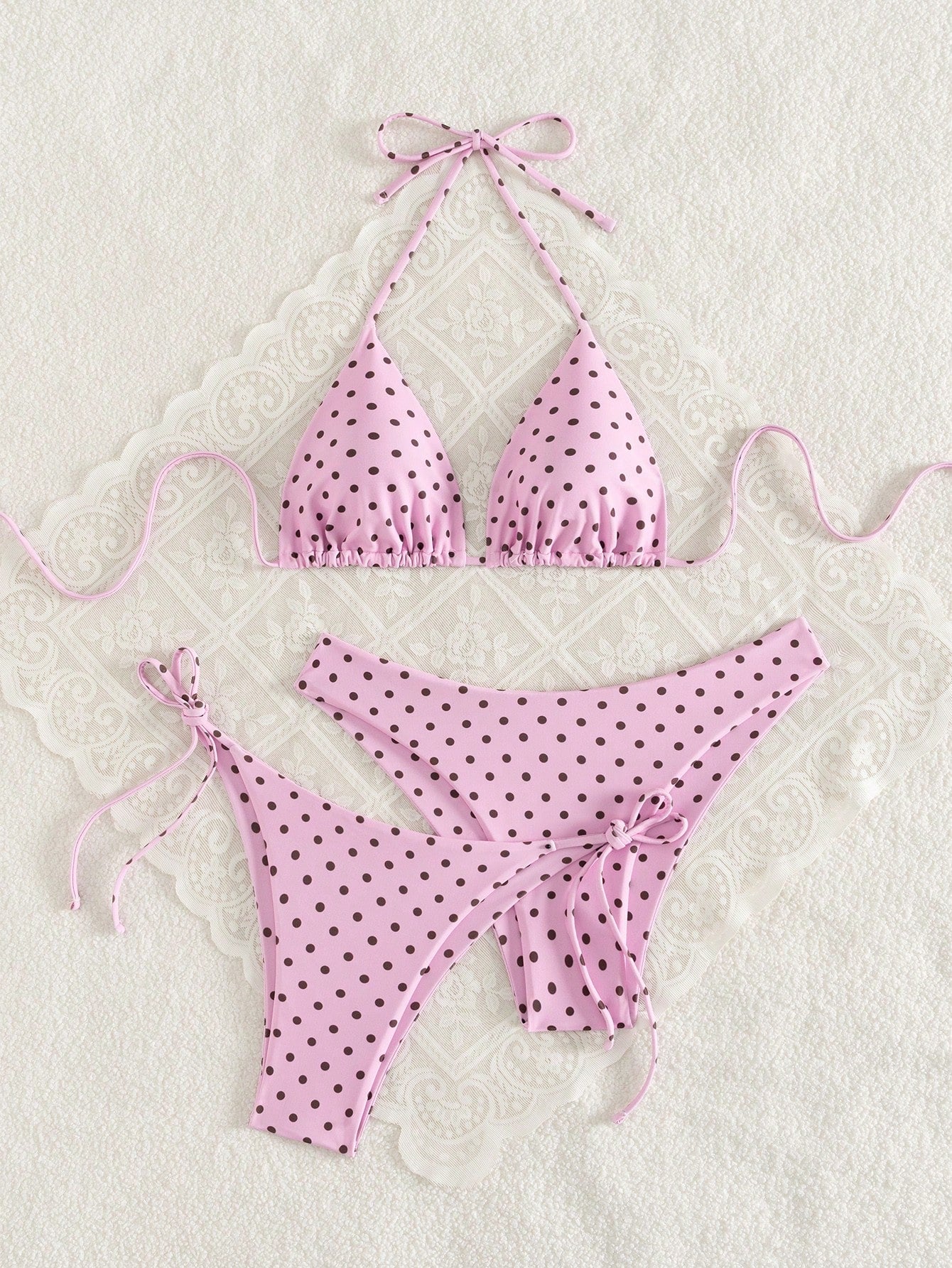 Swim Vcay Women's White With Black Polka Dots 3-Piece Set Triangle