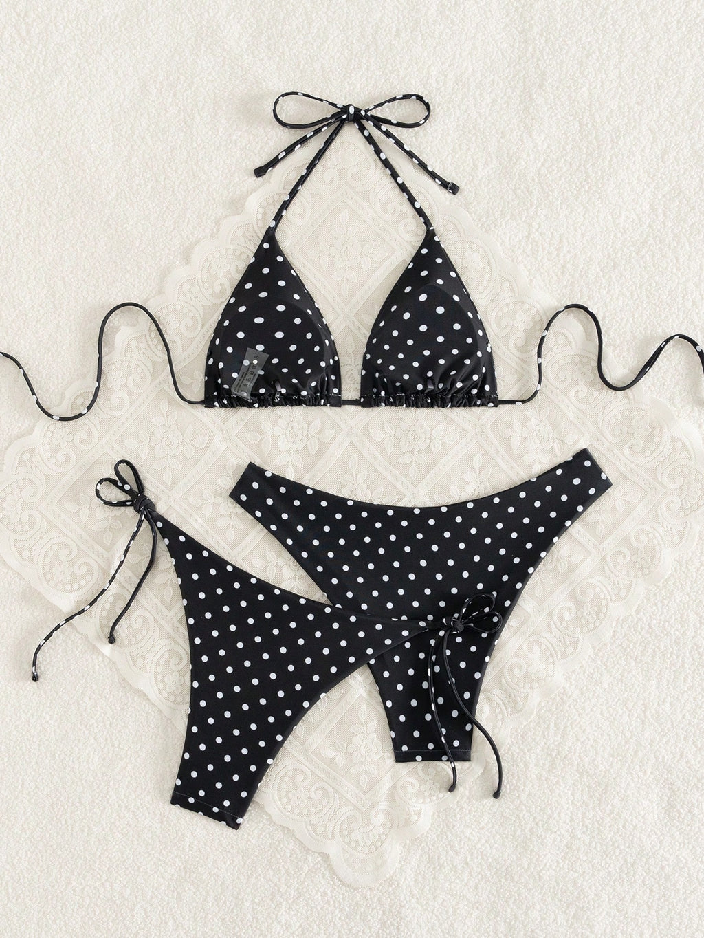 Swim Vcay Women's White With Black Polka Dots 3-Piece Set Triangle