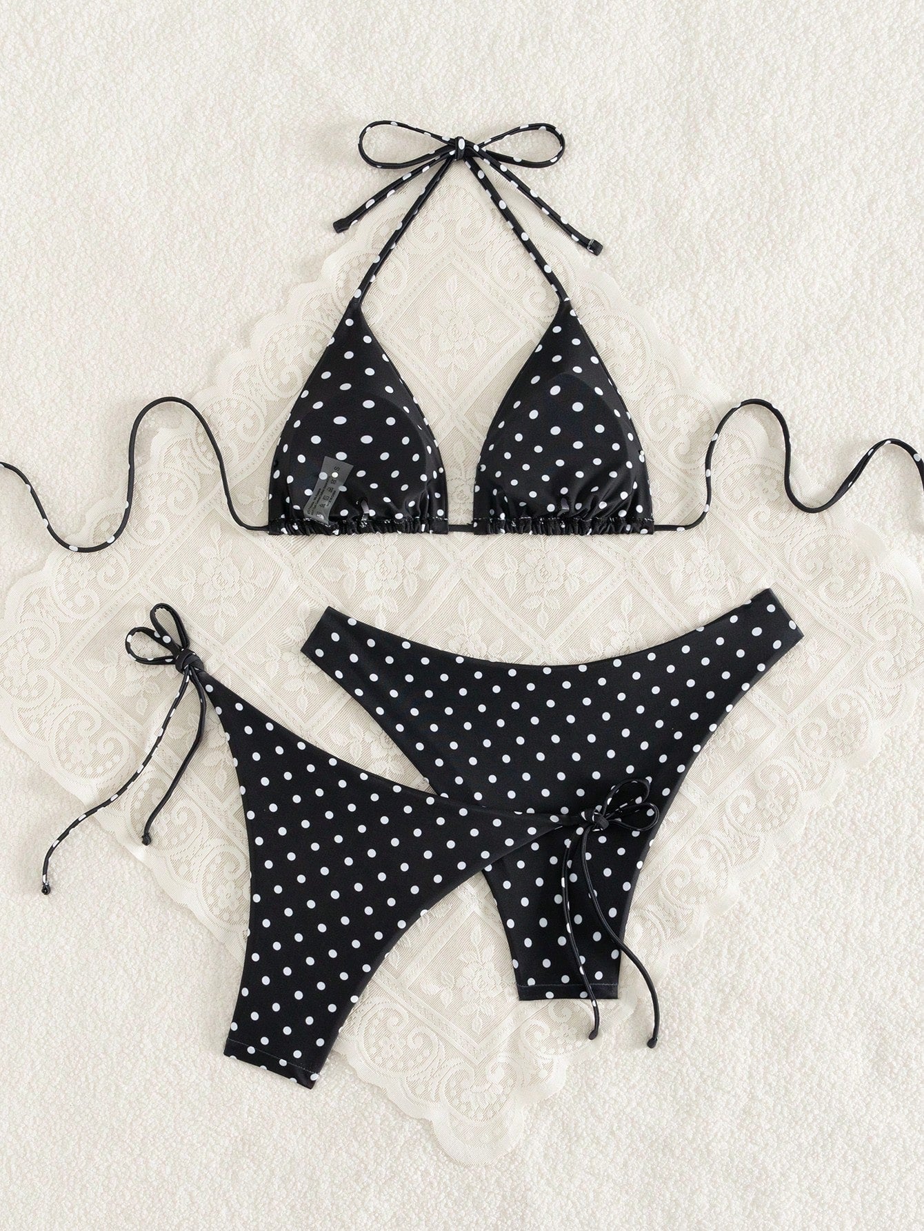Swim Vcay Women's White With Black Polka Dots 3-Piece Set Triangle