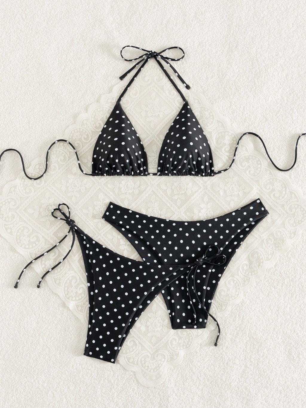 Swim Vcay Women's White With Black Polka Dots 3-Piece Set Triangle