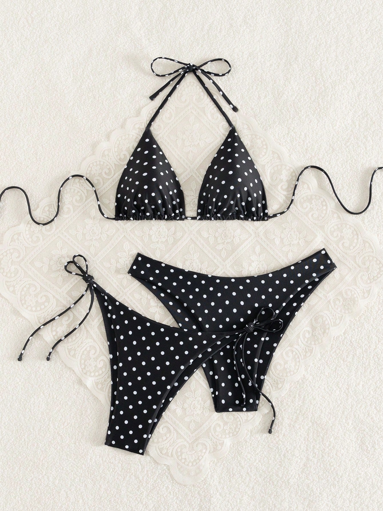 Swim Vcay Women's White With Black Polka Dots 3-Piece Set Triangle