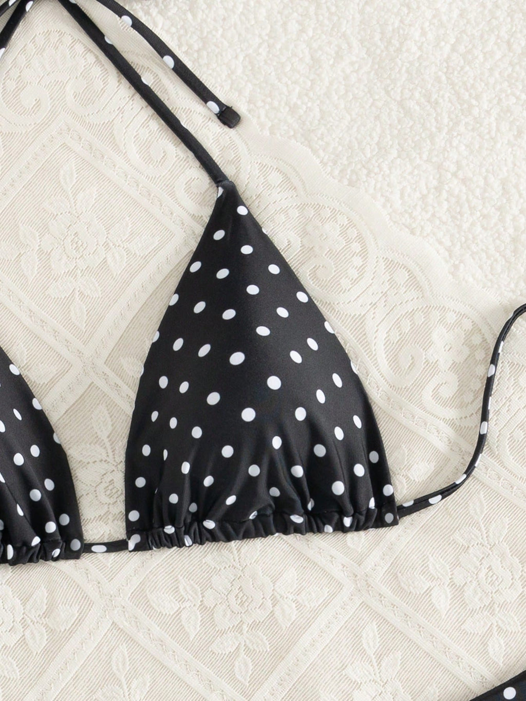 Swim Vcay Women's White With Black Polka Dots 3-Piece Set Triangle