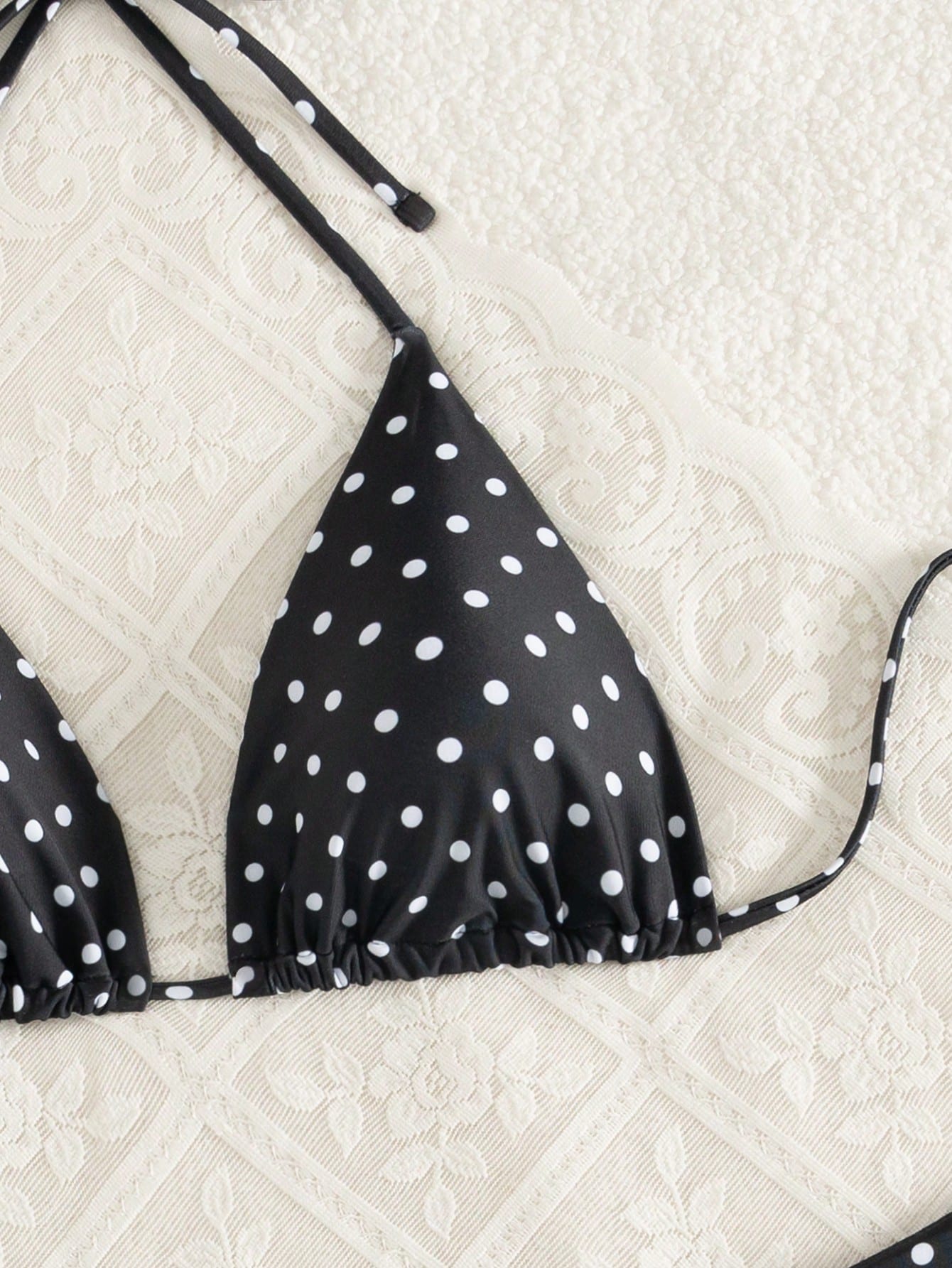 Swim Vcay Women's White With Black Polka Dots 3-Piece Set Triangle