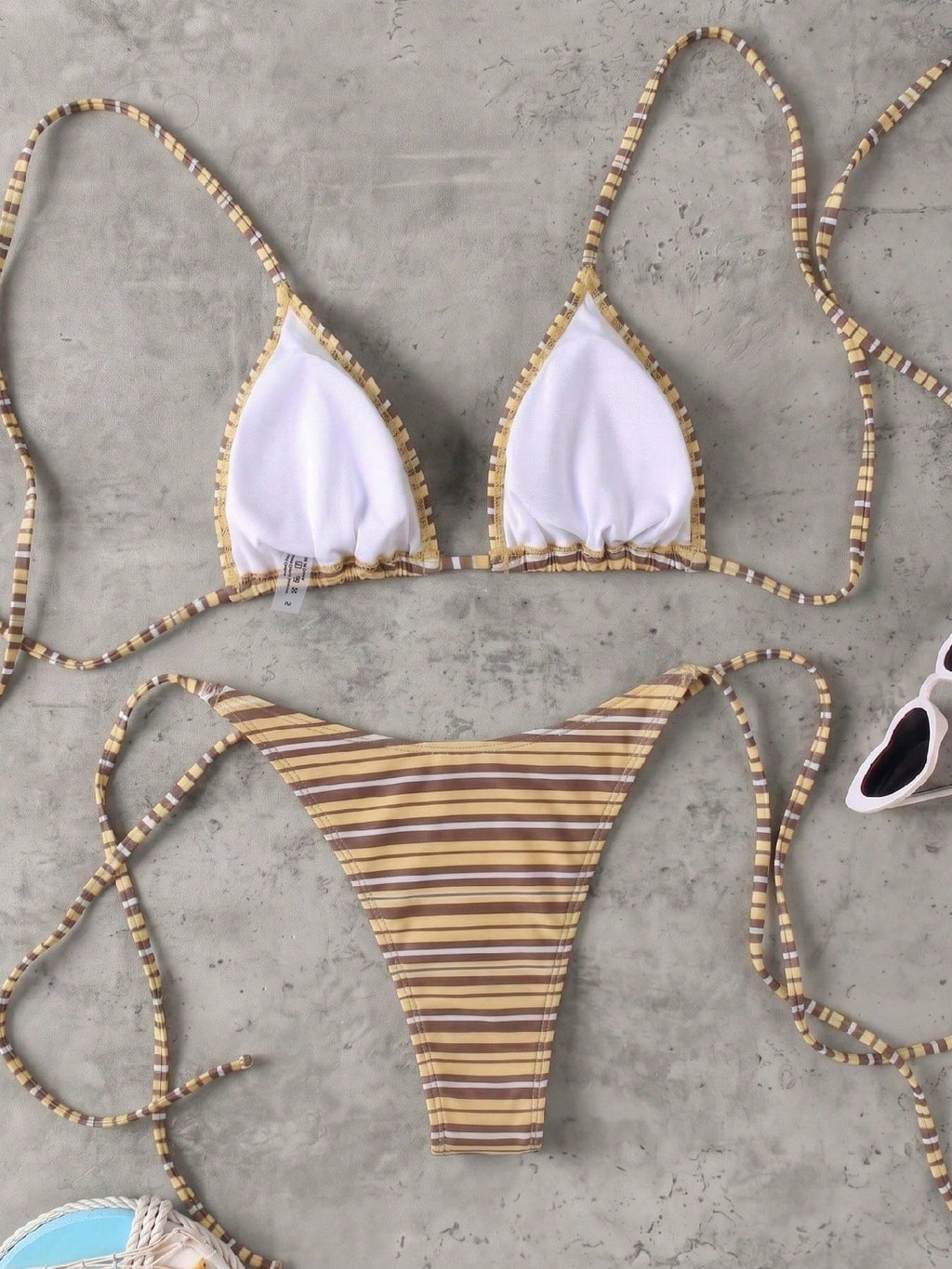 Vintage Orange Striped Halter Neck Swimsuit Set, Sexy Push-Up High