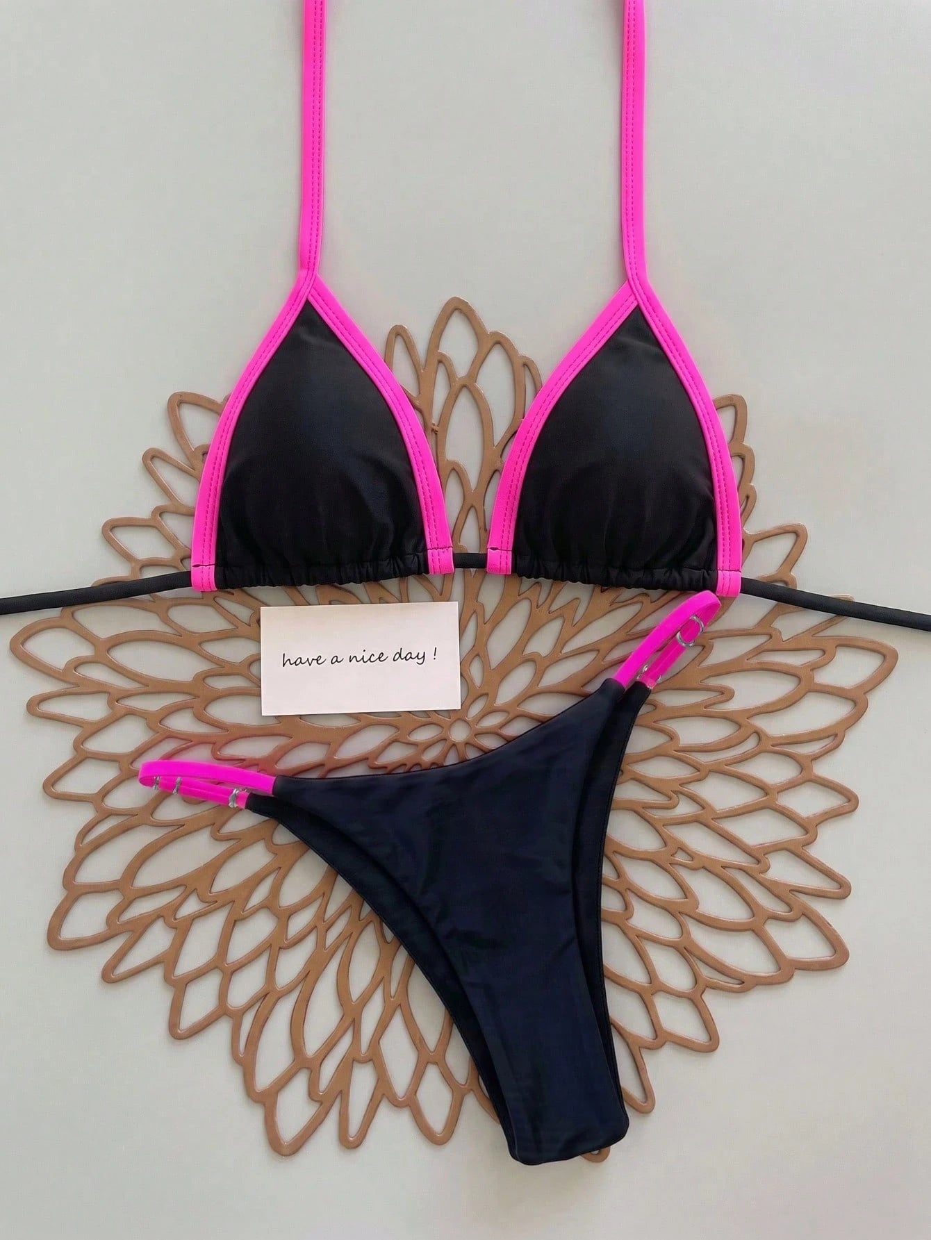 Women's Black And Yellow Bikini 2-Piece Set, Fashionable Elegant