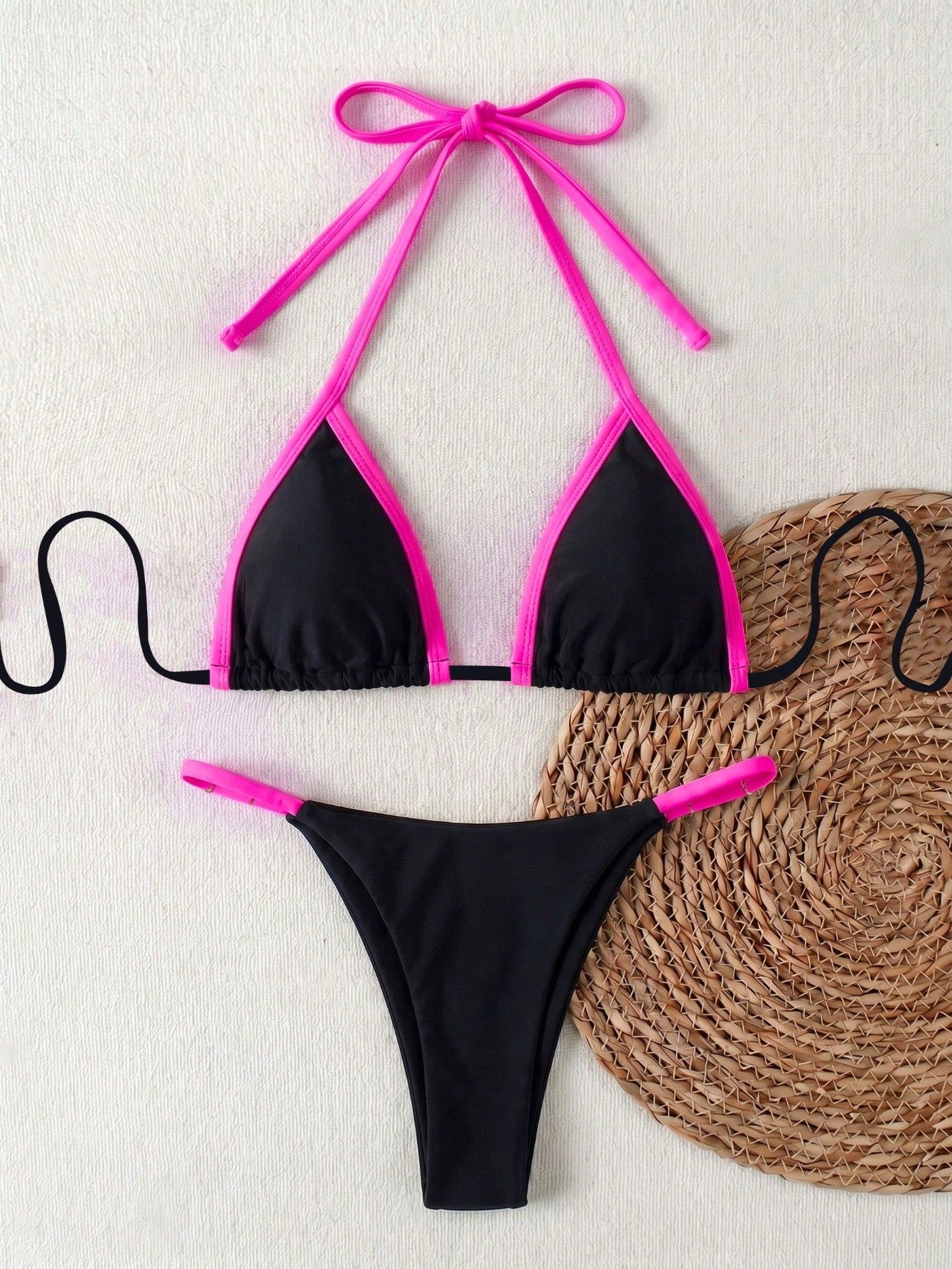 Women's Black And Yellow Bikini 2-Piece Set, Fashionable Elegant