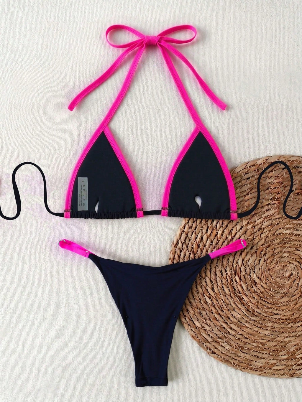 Women's Black And Yellow Bikini 2-Piece Set, Fashionable Elegant