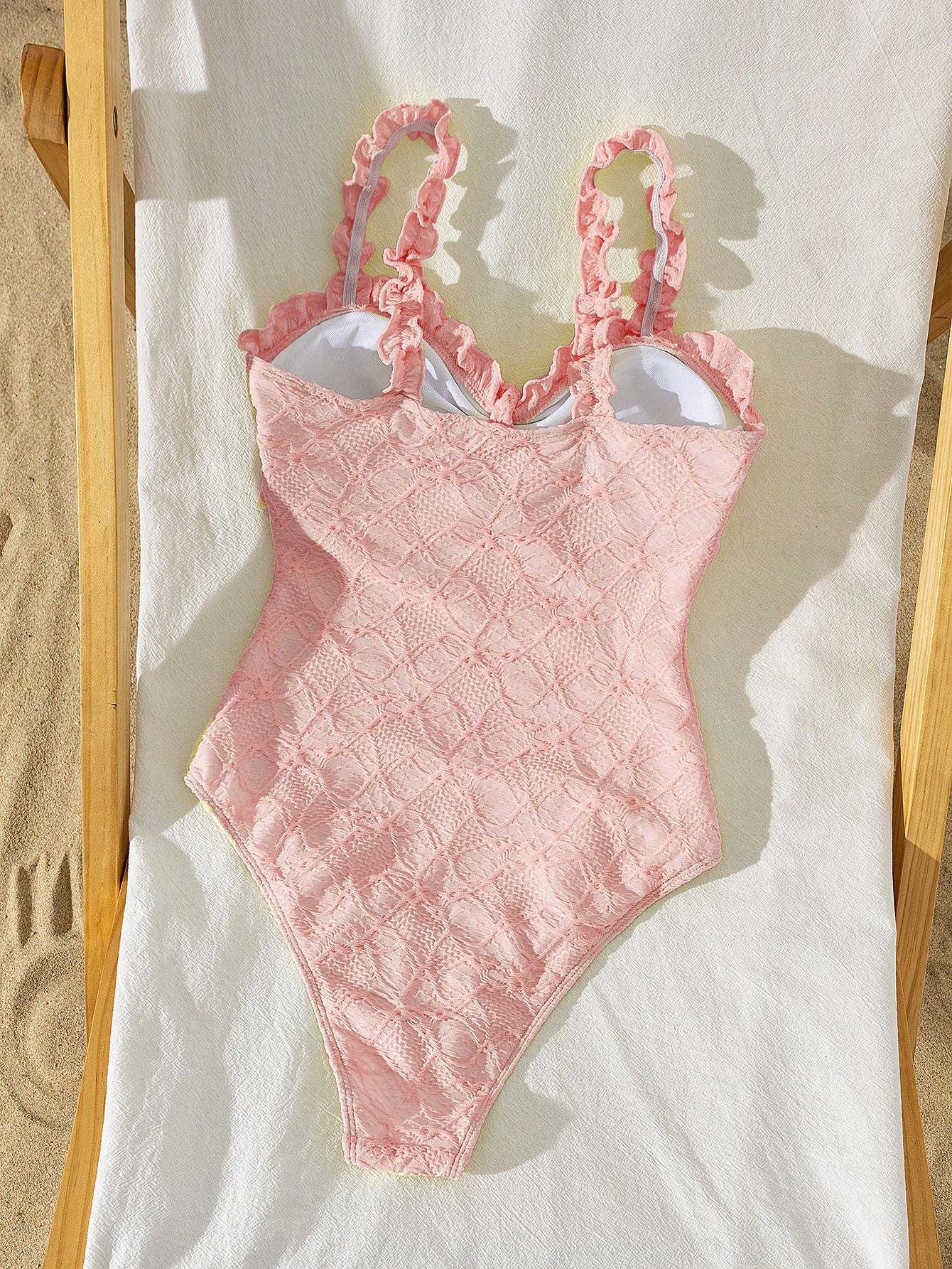 Swim Mod Women's Latest Fashion Beach Wear For Spring/Summer, Hollow-Out Textured Floral Print Light Yellow - image 13